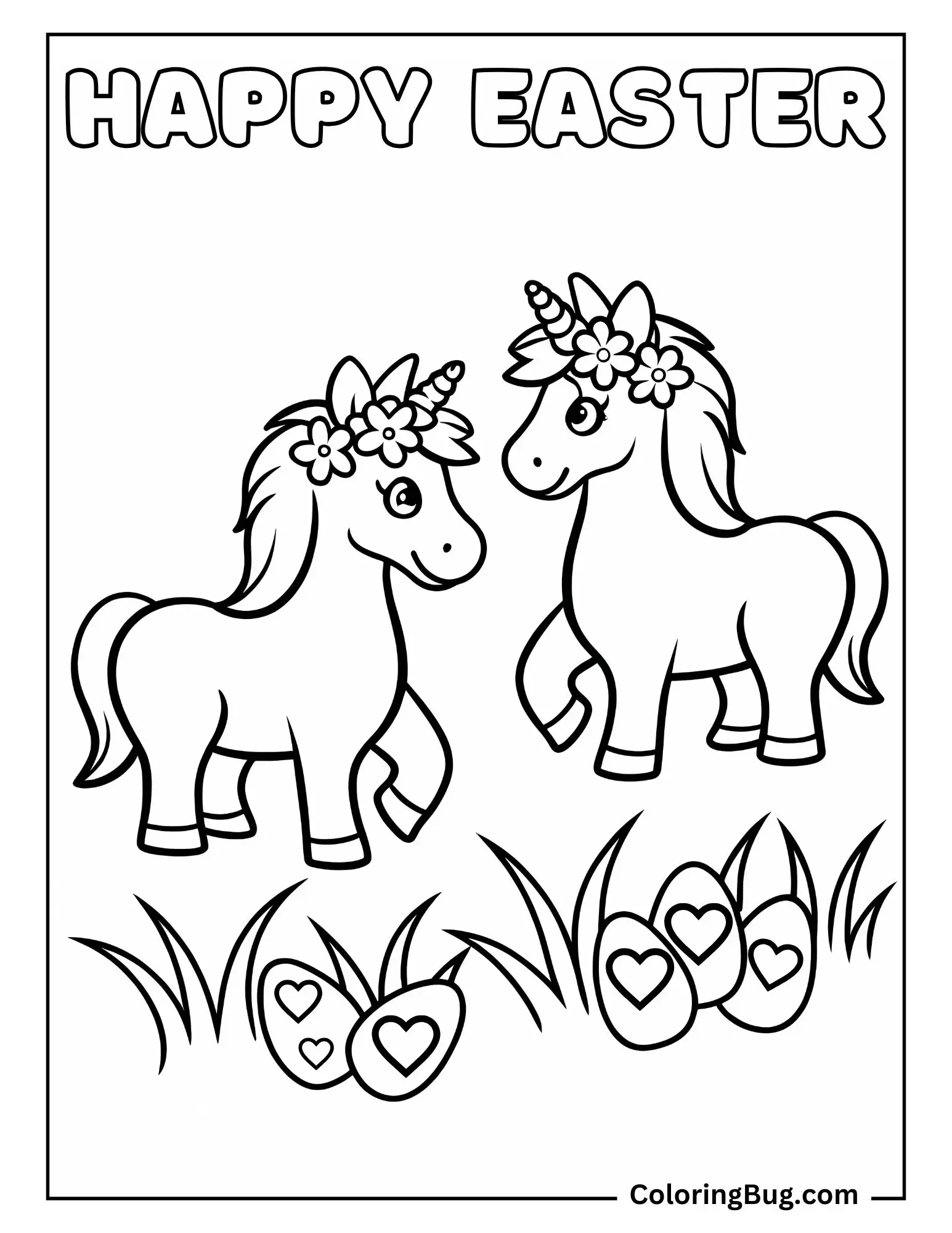 Unicorns in an Easter Parade Coloring sheet