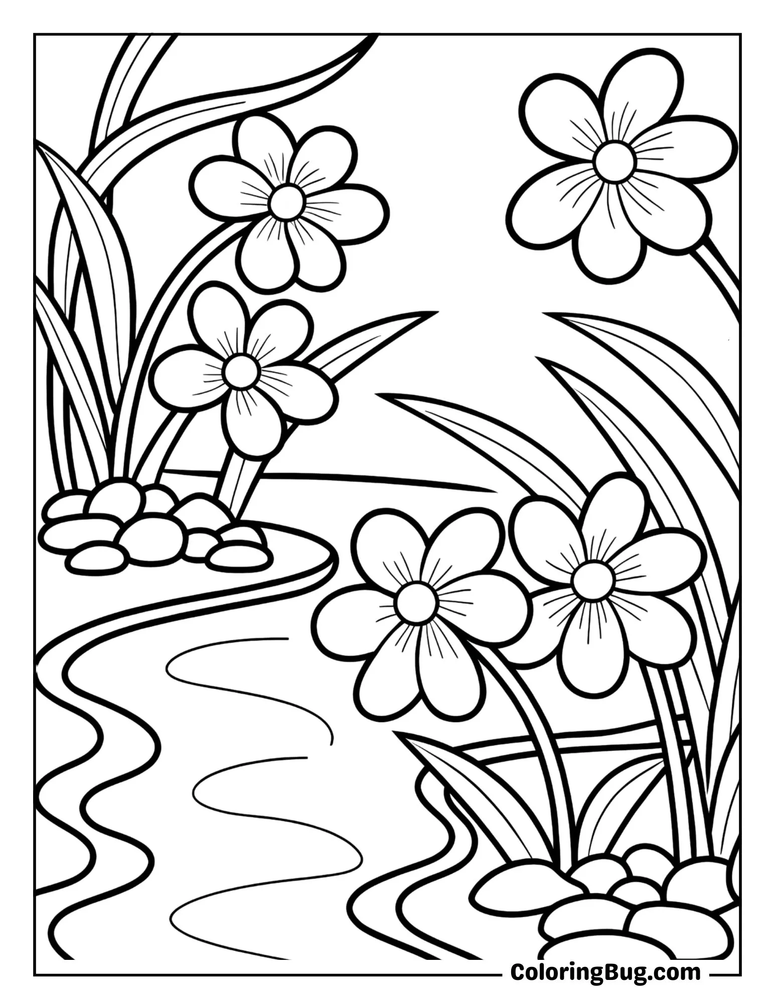 Wildflowers by the Stream Coloring Sheet