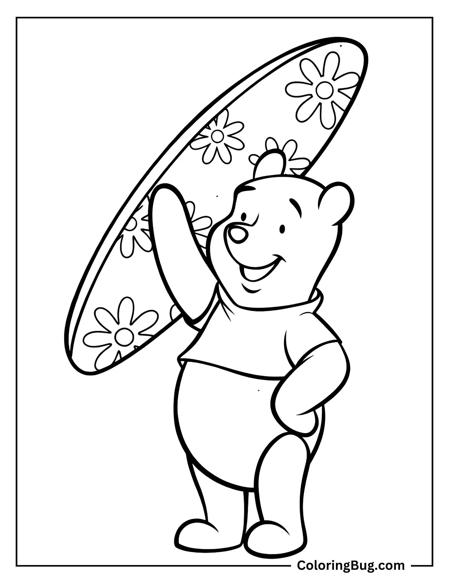 Winnie The Pooh Before Surfing Coloring Sheet