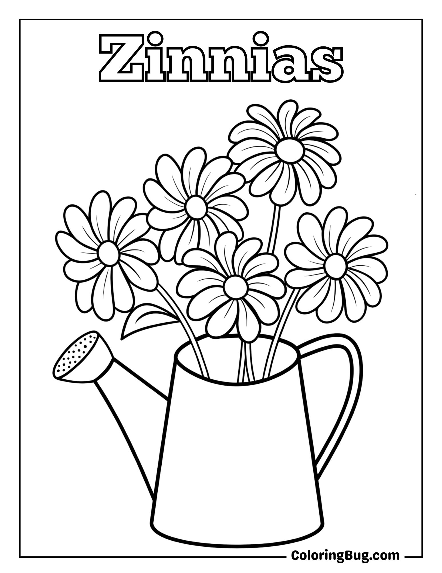 Zinnias in a Rustic Watering Can Coloring Sheet