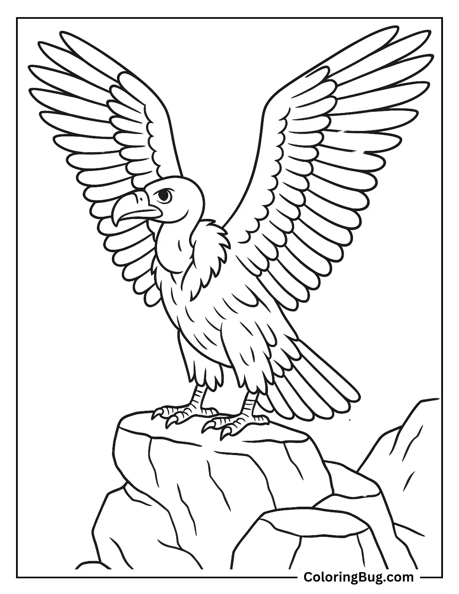 vulture Spreading Wings on a Rocky Ledge Coloring sheet