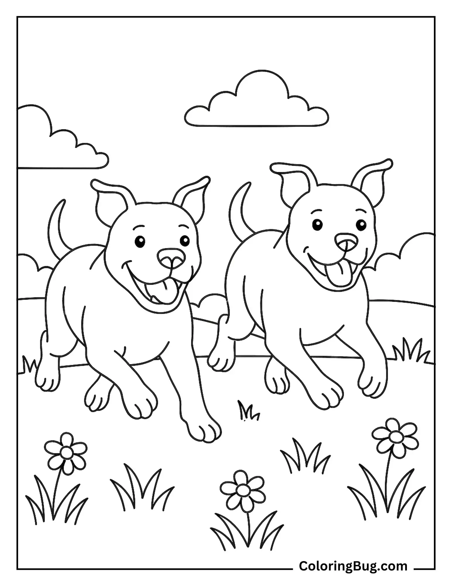 2 American Terrier Pitbull Running Coloring Sheet