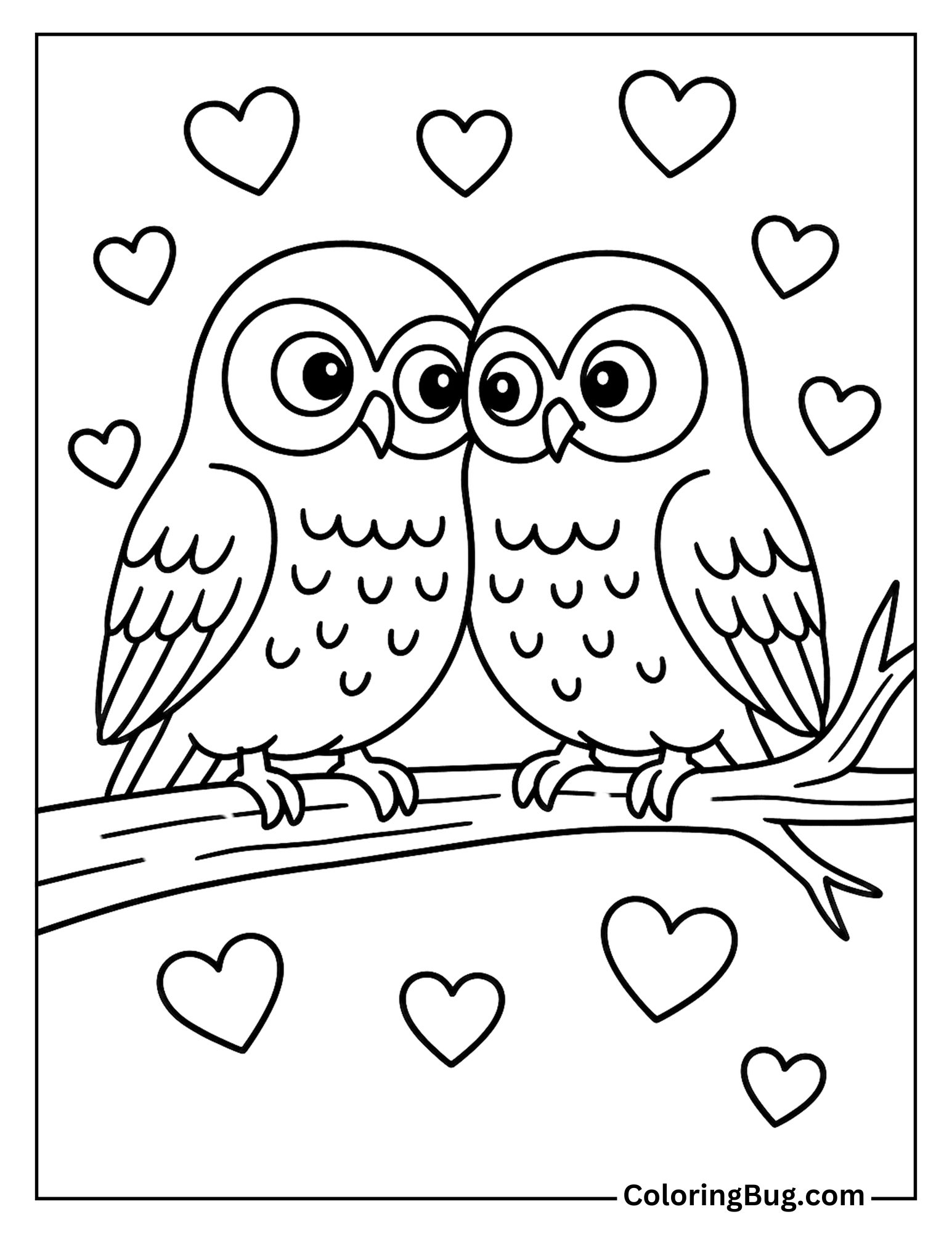 2 Cute Owls in Love Coloring Sheet