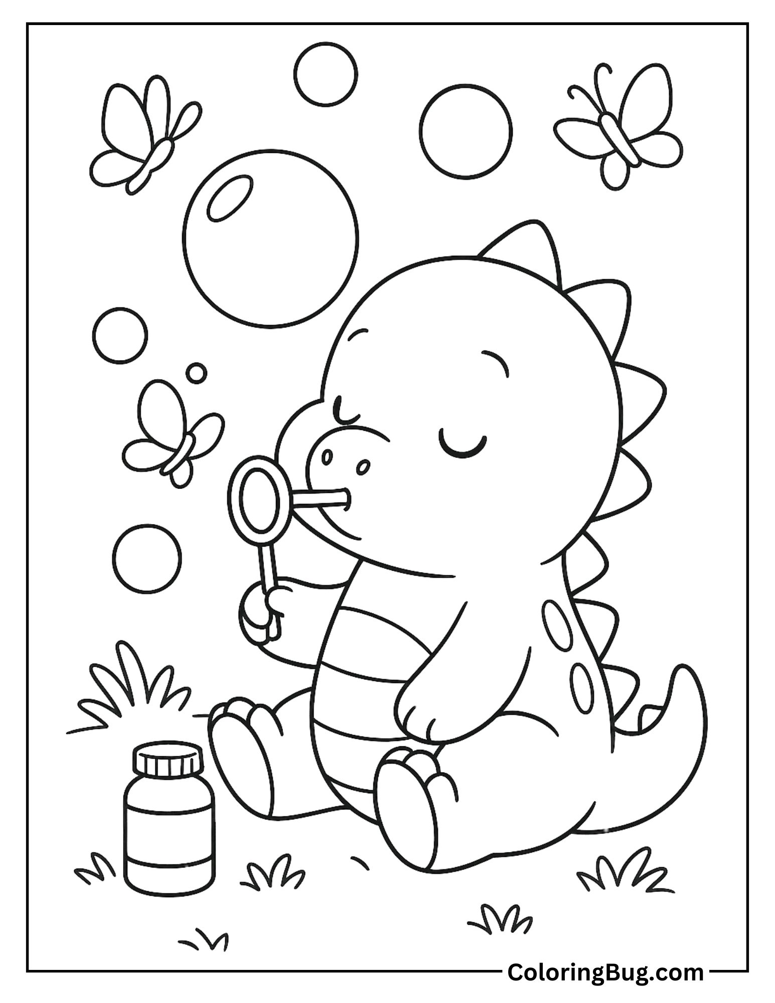 Baby Allosaurus Blowing Bubbles Coloring Sheet