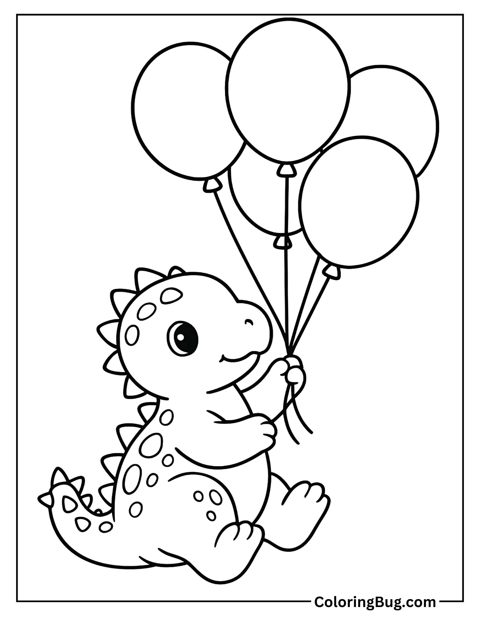 Baby Ankylosaurus Holding Balloons Coloring Sheet