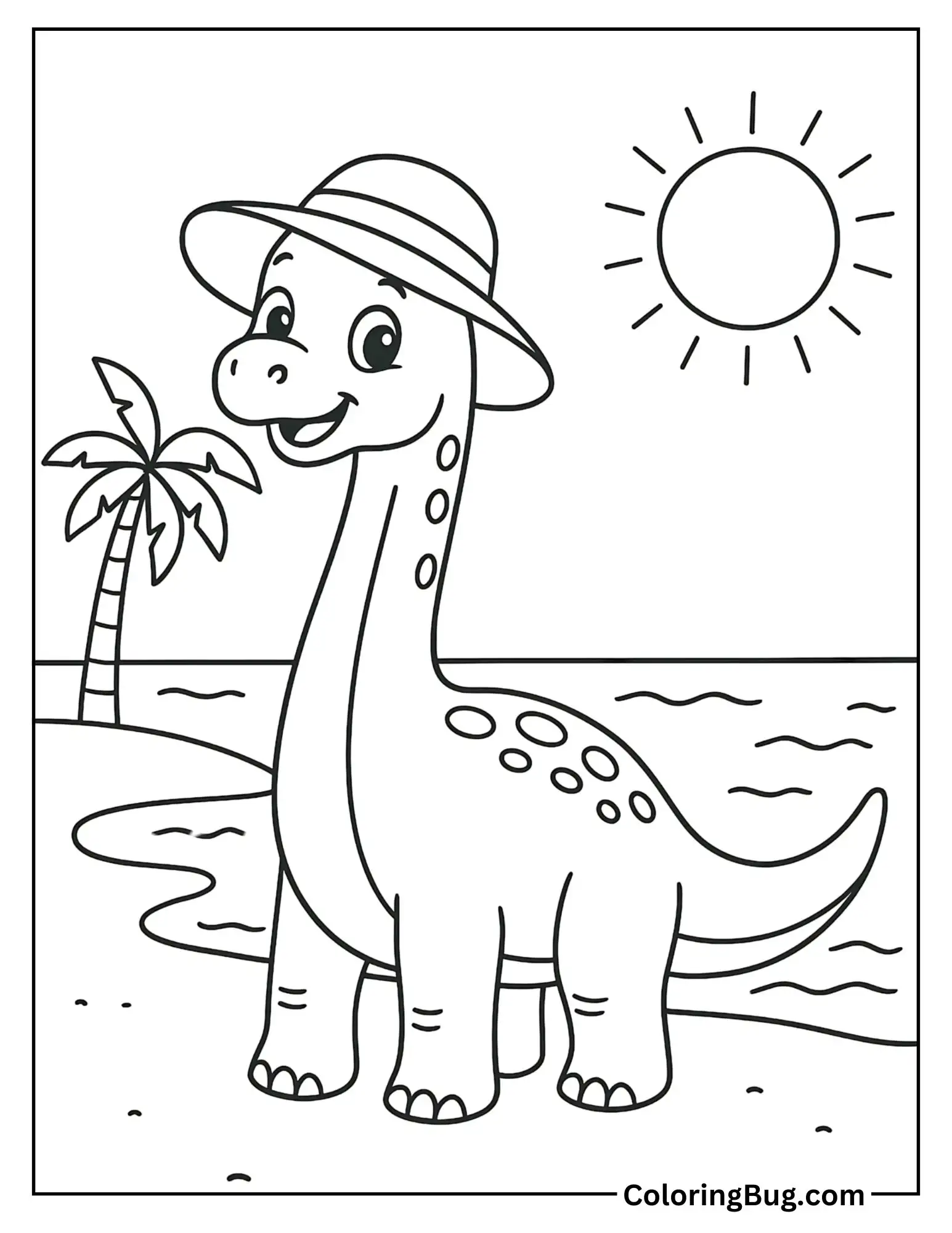Baby Brachiosaurus Wearing a Sunhat Coloring Sheet