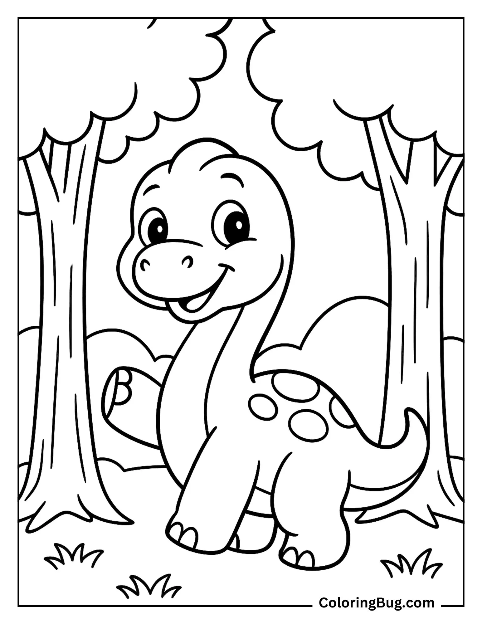 Baby Brachiosaurus in Jungle Coloring Sheet