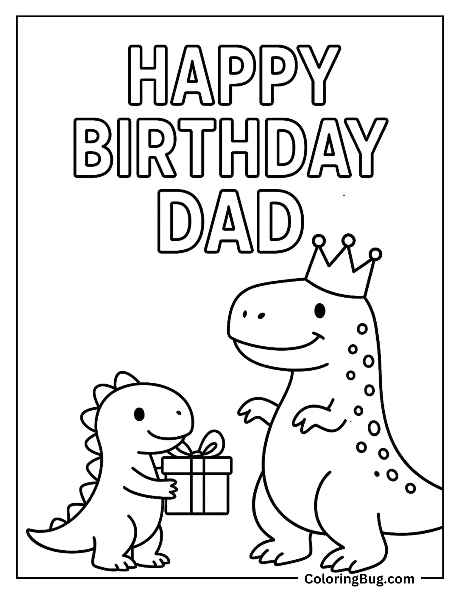 Baby Dino Giving Present to a Dad Coloring Sheetv