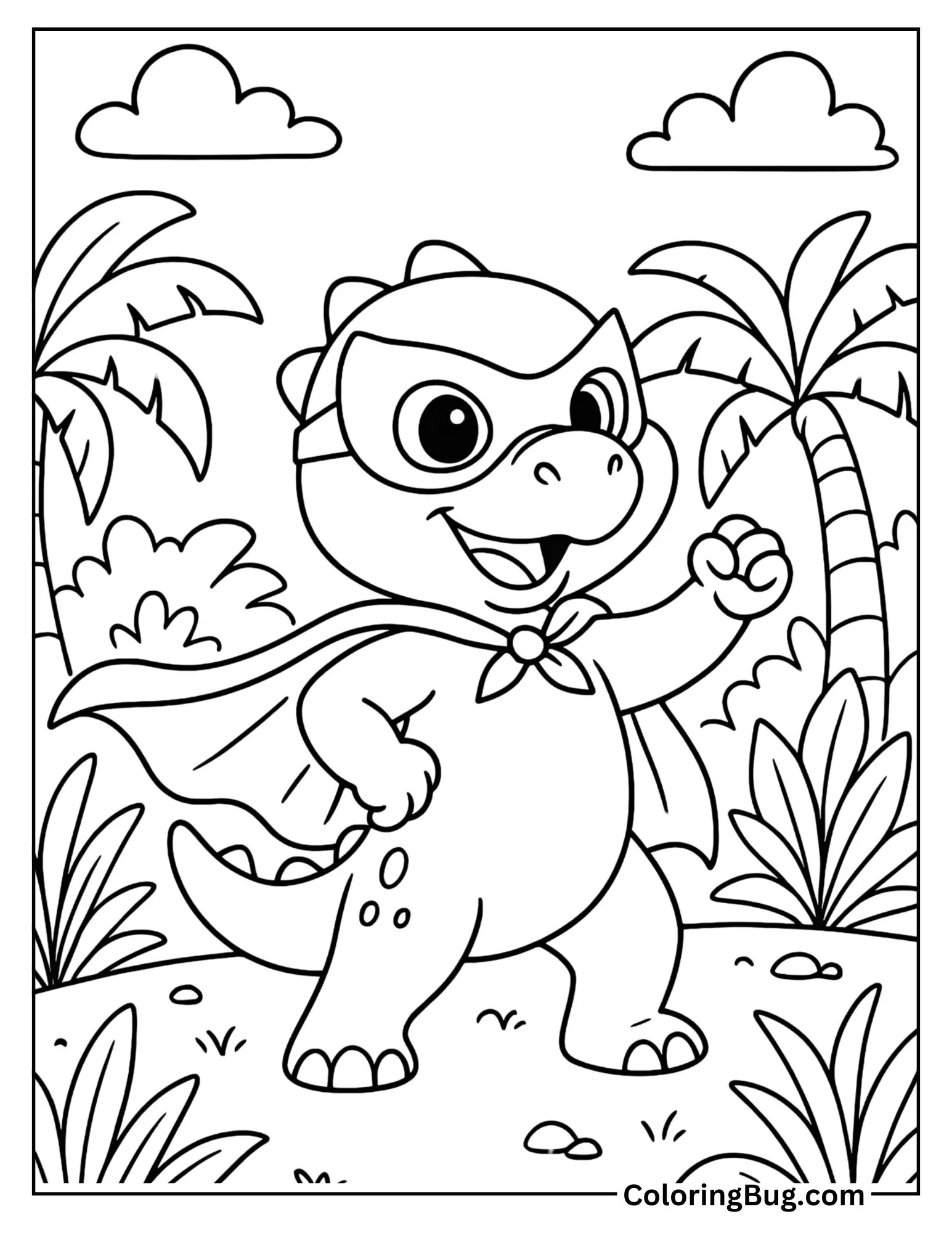 Baby Dinosaur Dressed as a Superhero Coloring Sheet