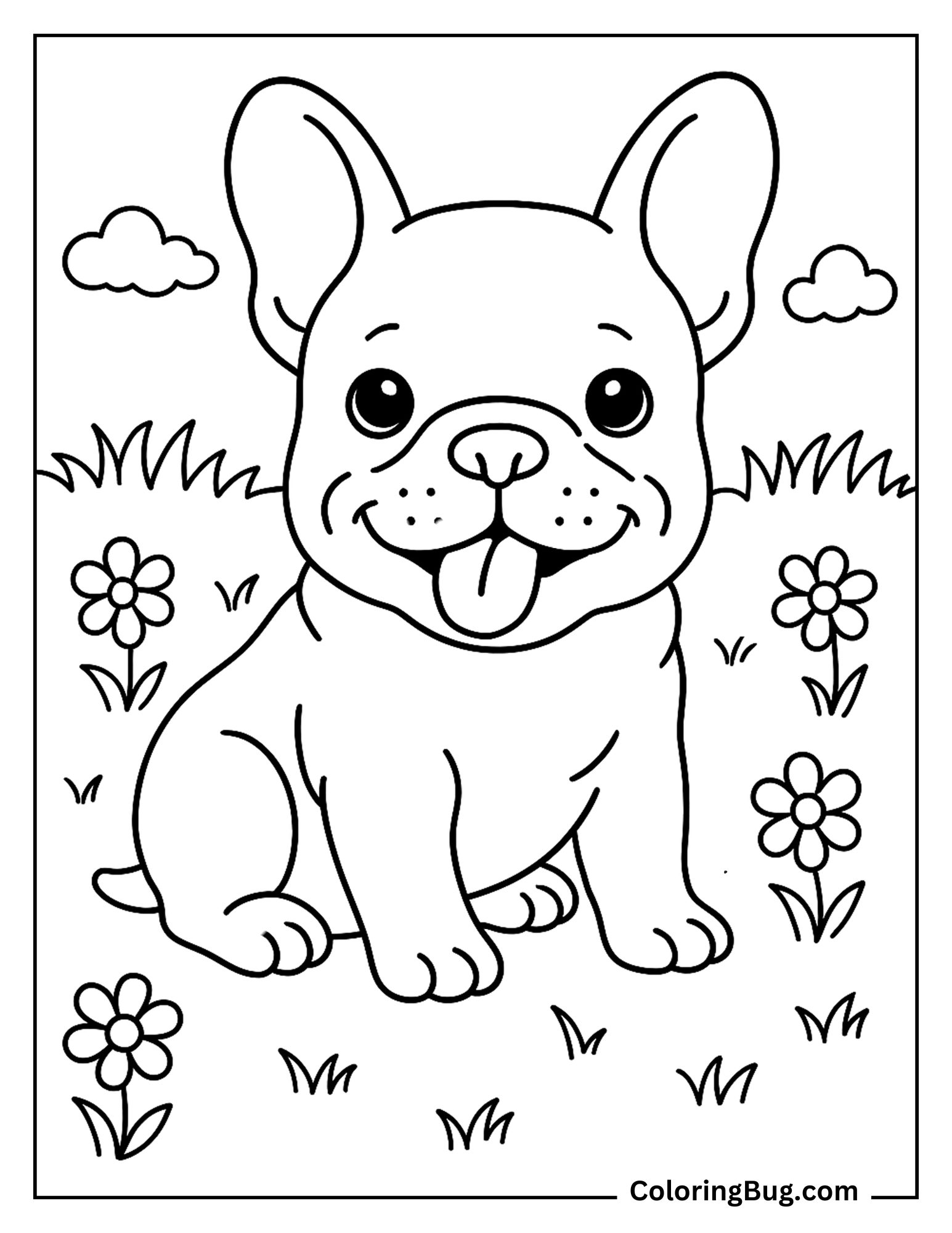Baby French Bulldog Sitting Coloring Sheet