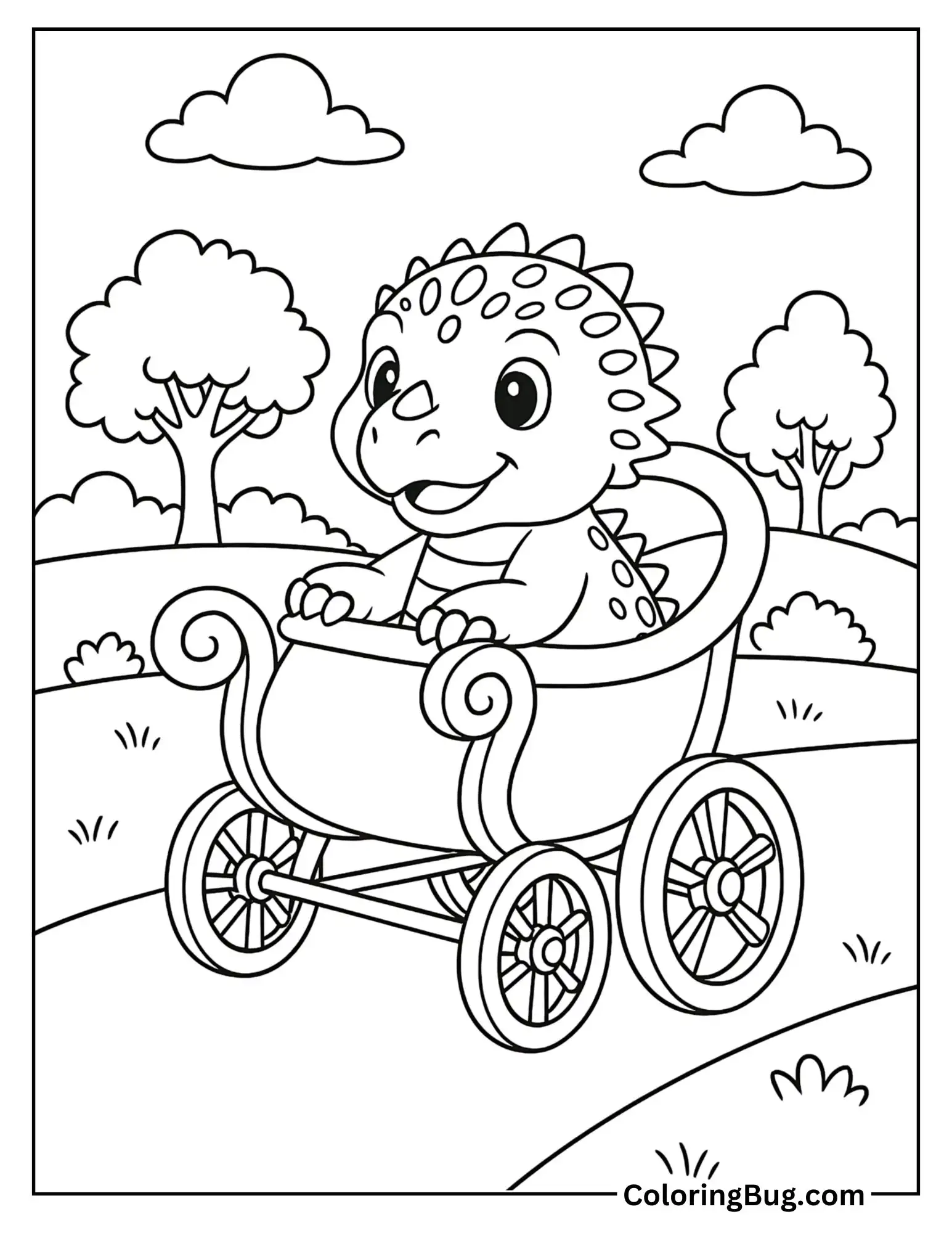 Baby Sauropelta in a Baby Walker Shaped like a Chariot Coloring Sheet