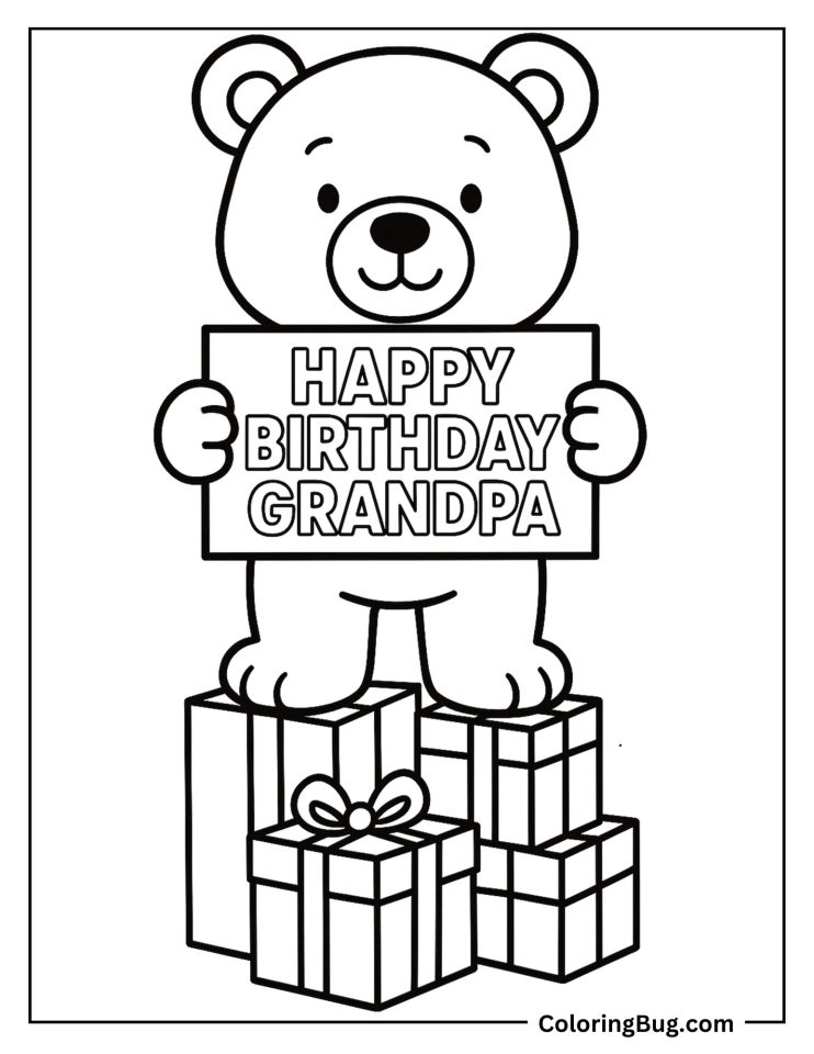 16 Happy Birthday Grandpa Coloring - Bear Holding Happy Birthday Sign Coloring Sheet 742x960