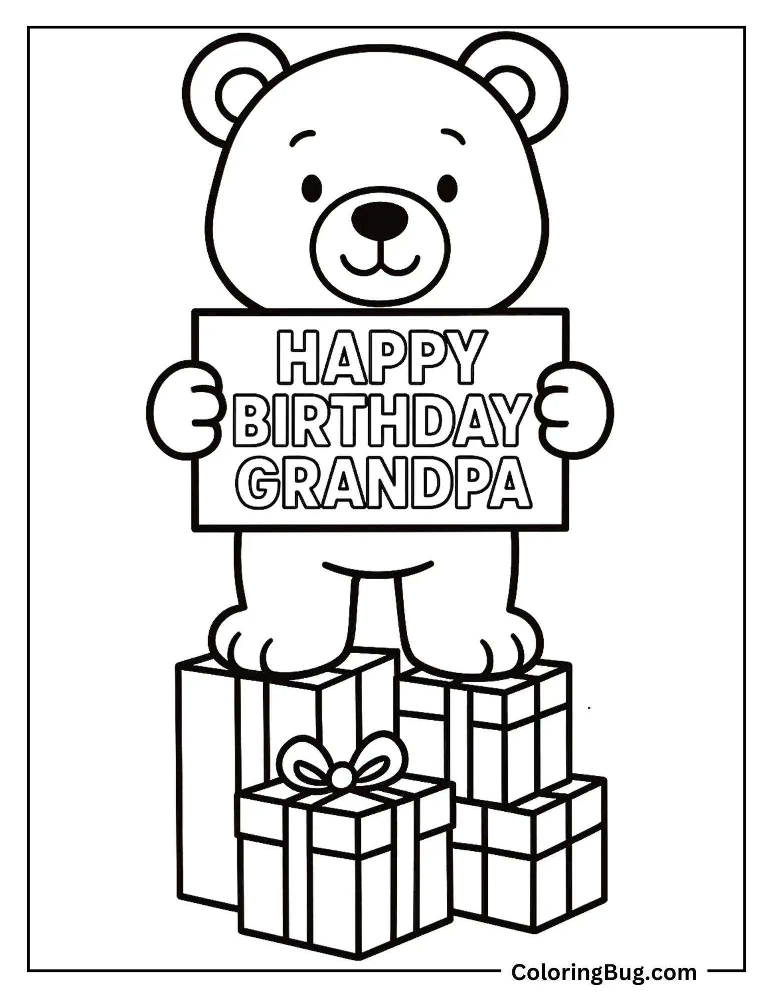 Bear Holding Happy Birthday Sign Coloring Sheet