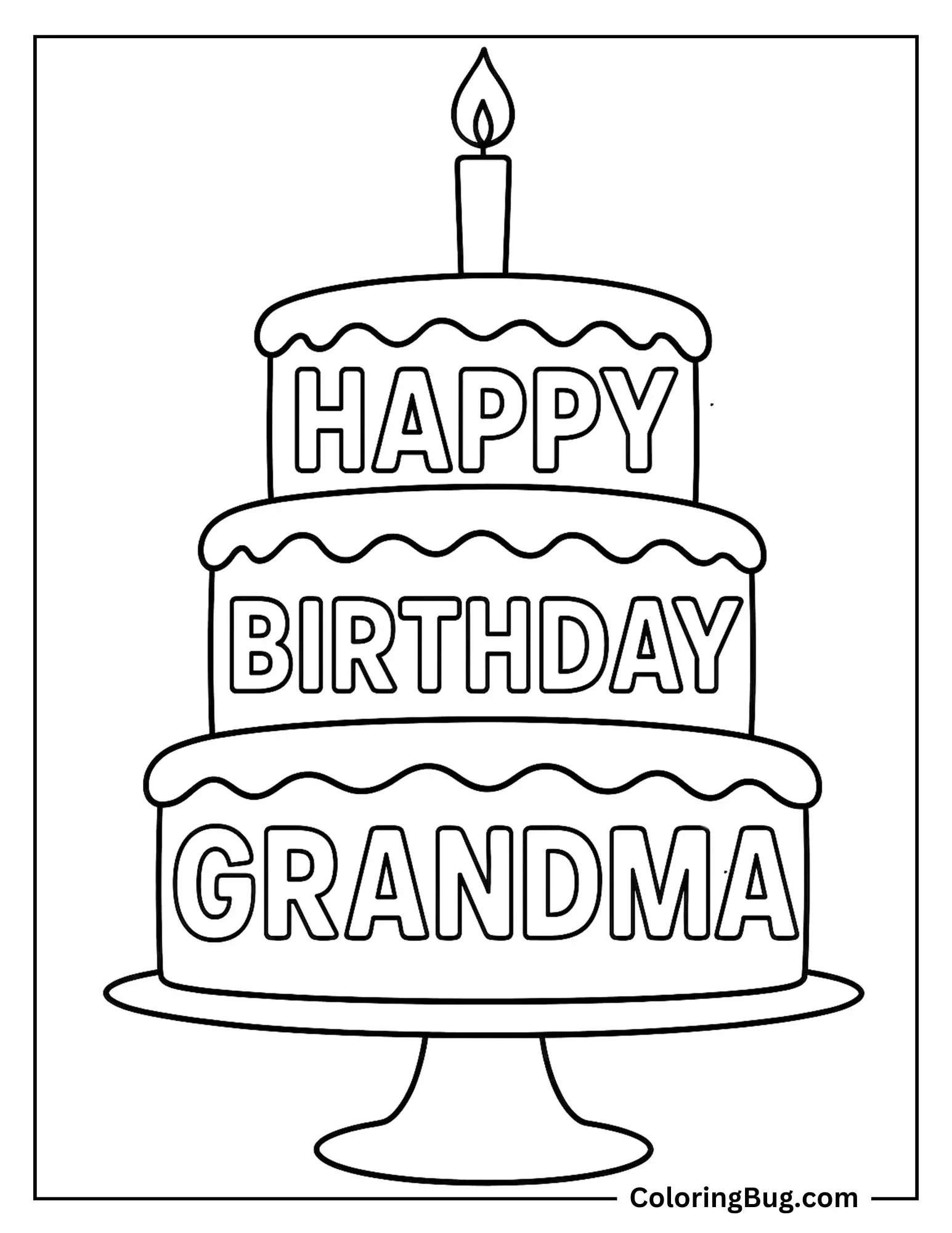 Birthday Cake For Grandma Coloring Sheet