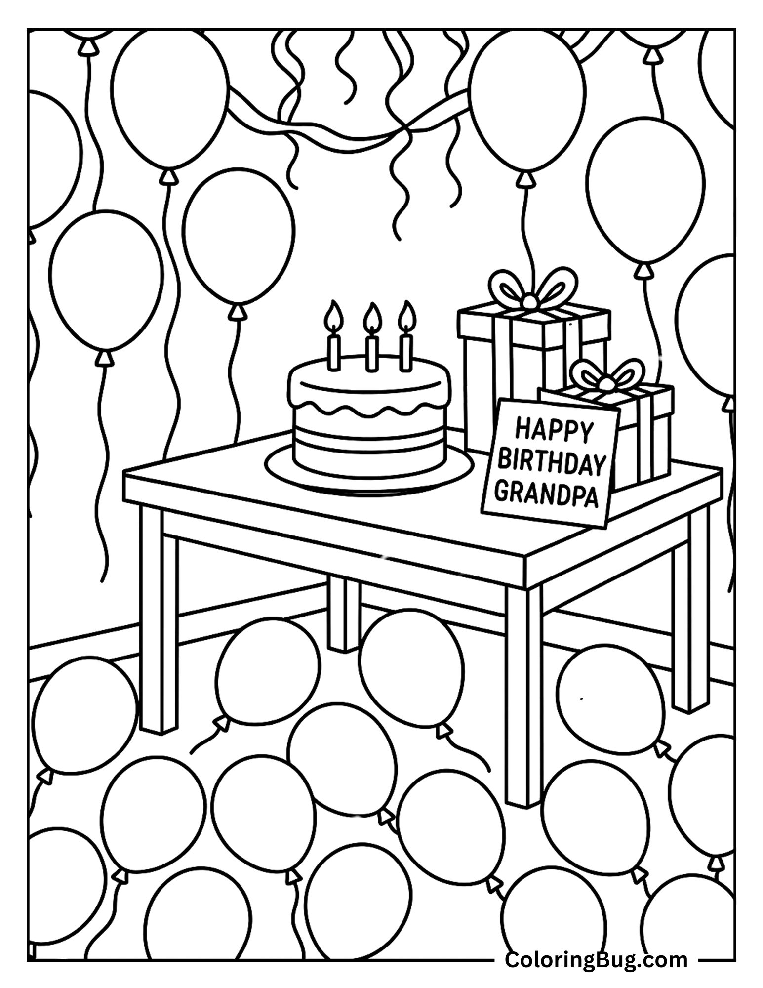 Birthday Surprise For Grandpa Coloring Sheet