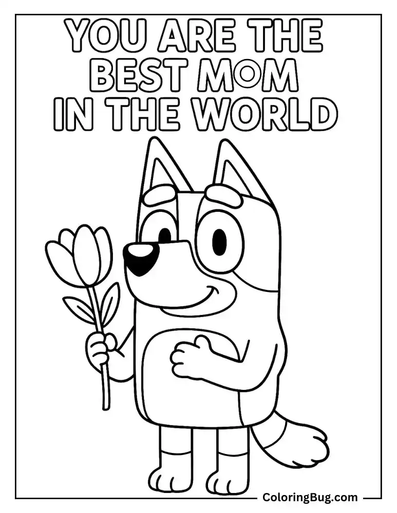 Bluey Holding a Flower to Giver Her Mom Coloring Page