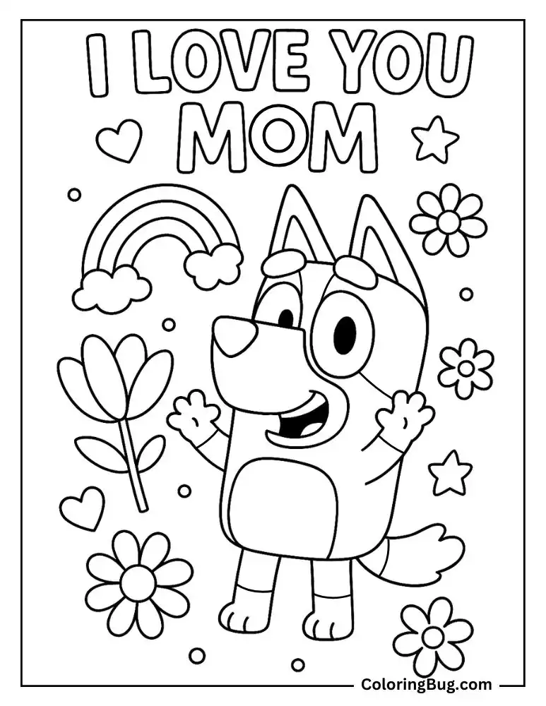 Bluey I Love You Mom Coloring Page