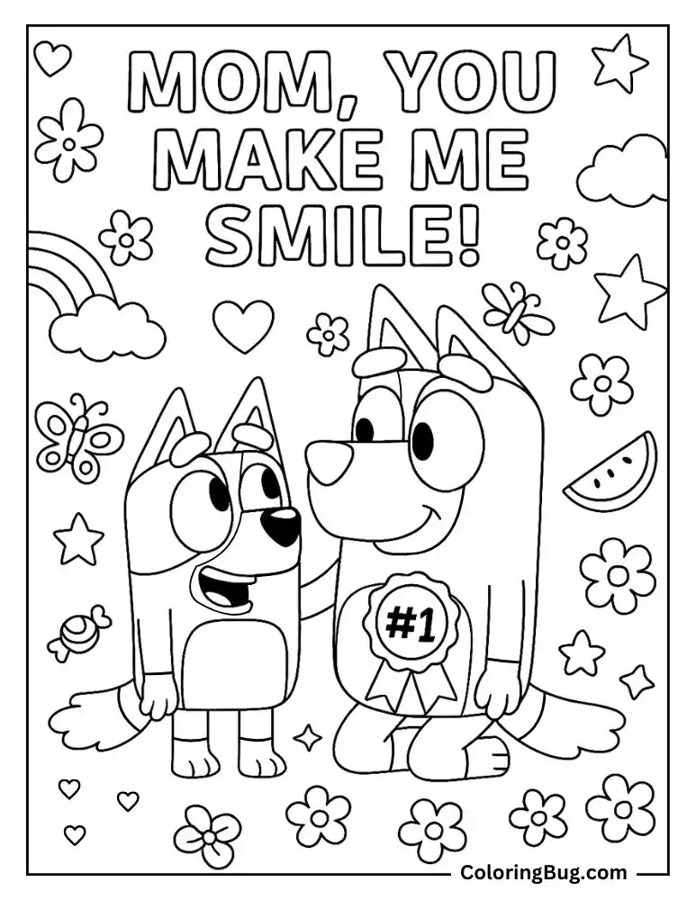 Bluey Mom You Make Me Smile Coloring Sheet