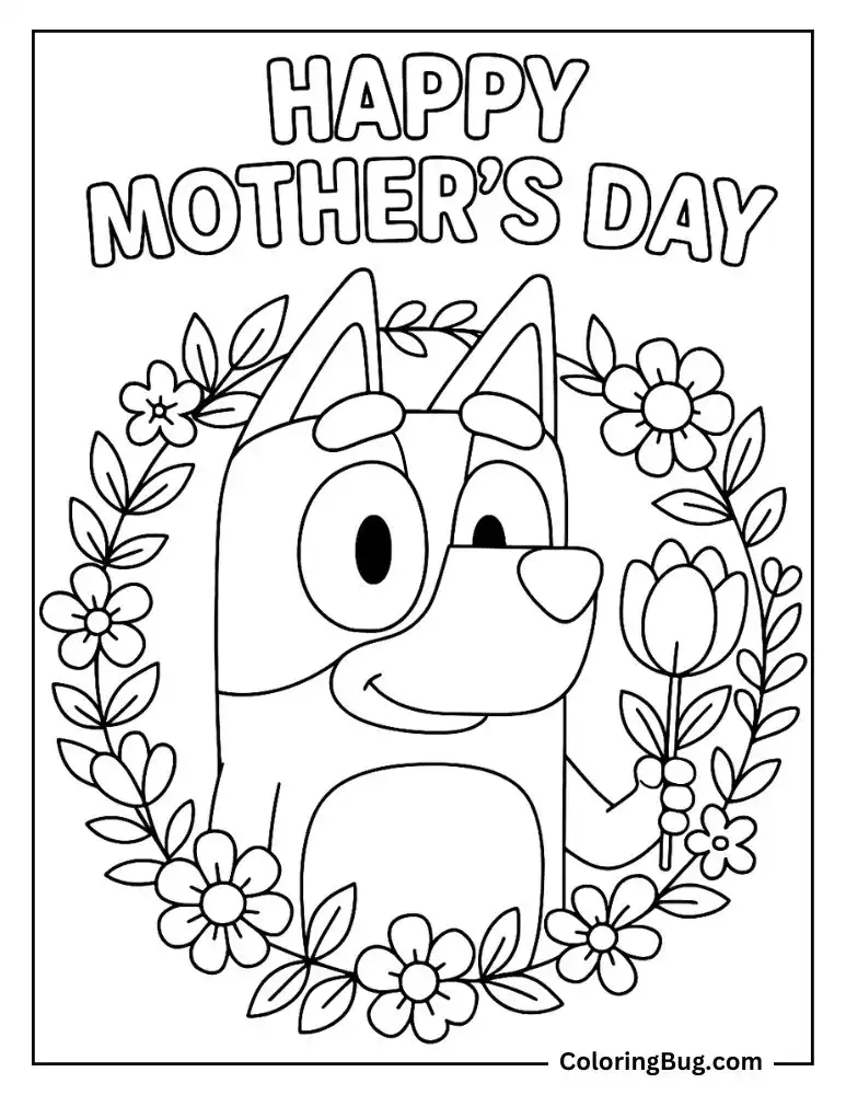 Bluey Mother's Day Wreath Coloring Page