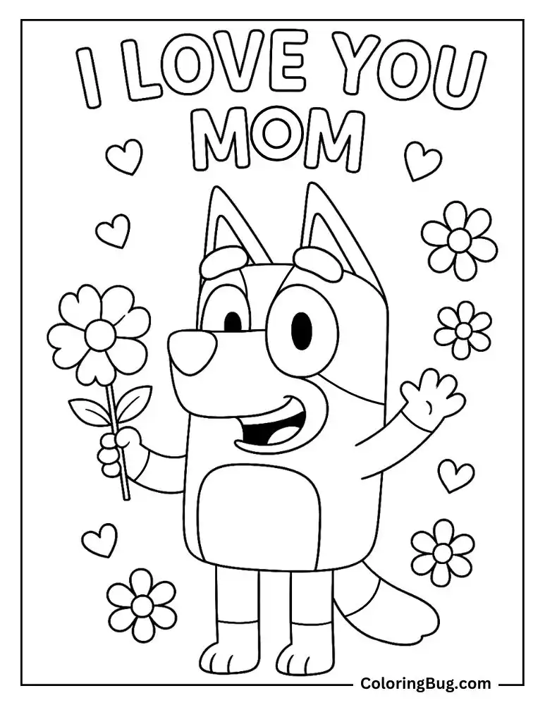 Bluey Smiling on Mother's Day Coloring Page