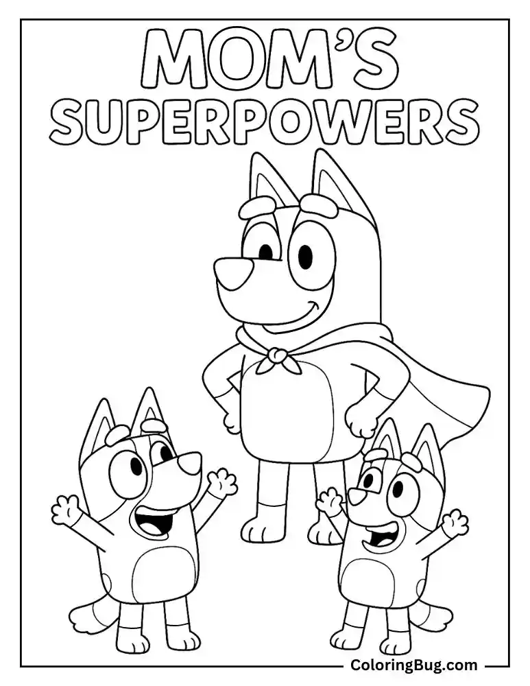 Bluey and Bingo Mother's Day Wreath Coloring Page