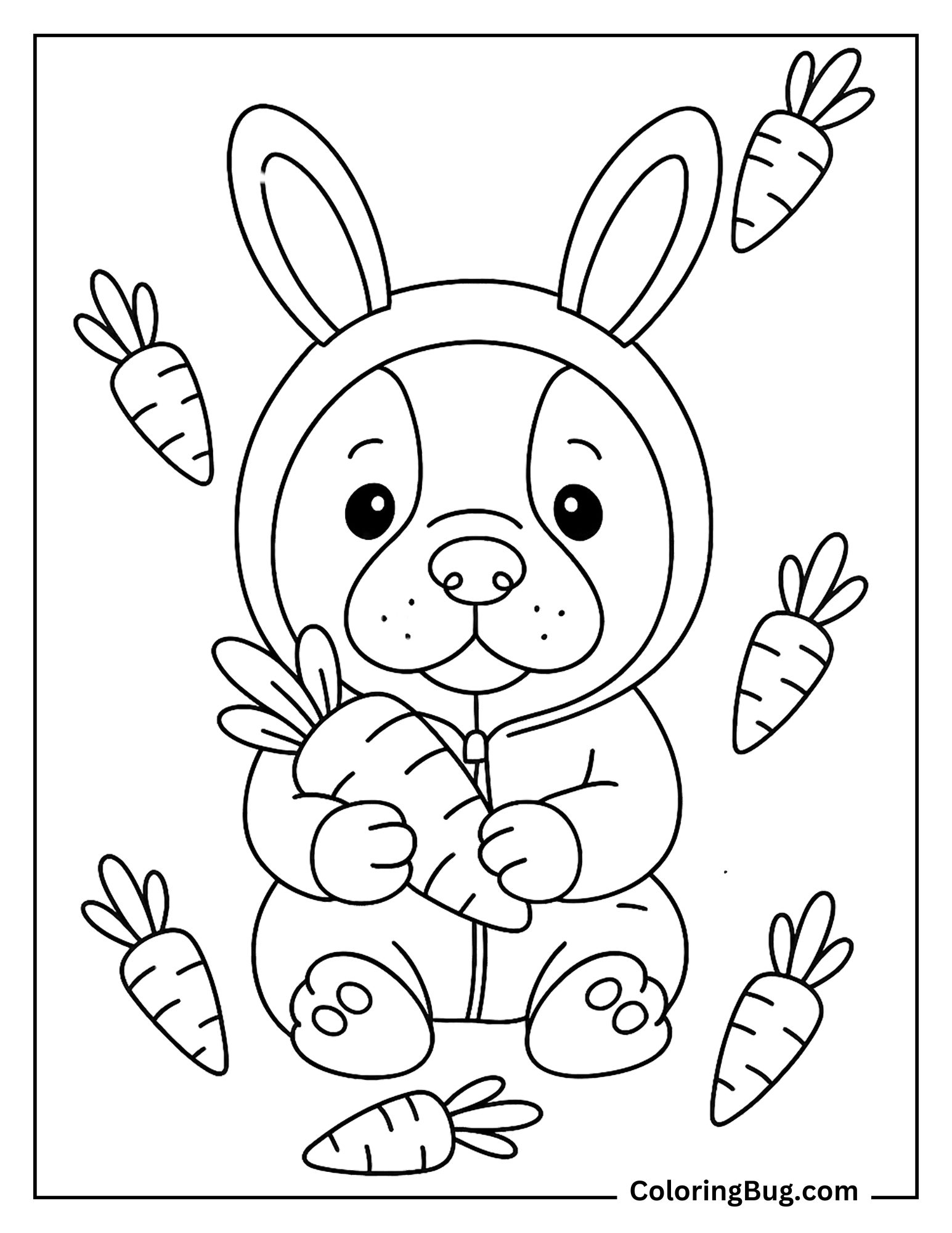 Bull Puppy wearing Bunny Costume  Coloring Sheet