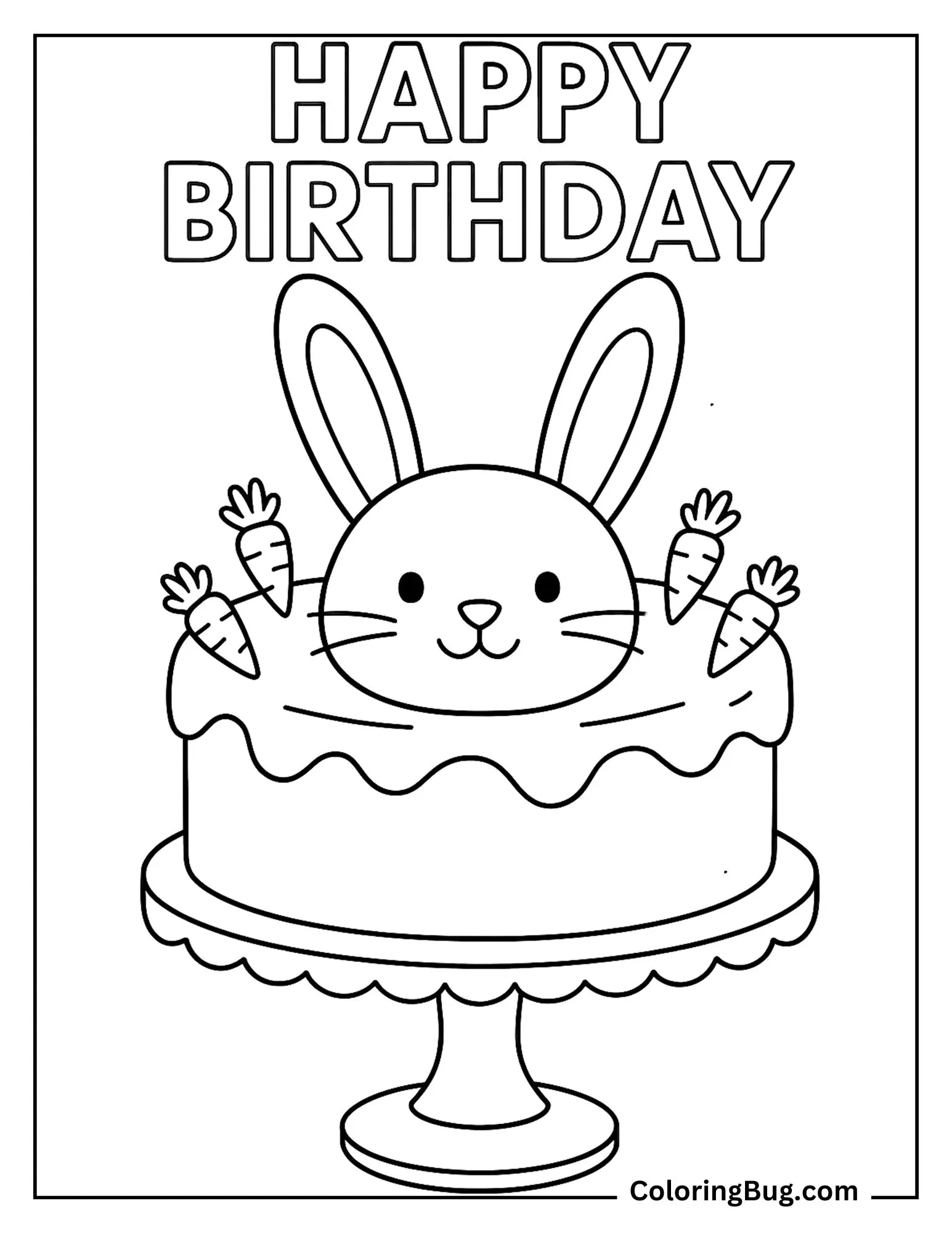 Bunny Birthday Cake Coloring Sheet