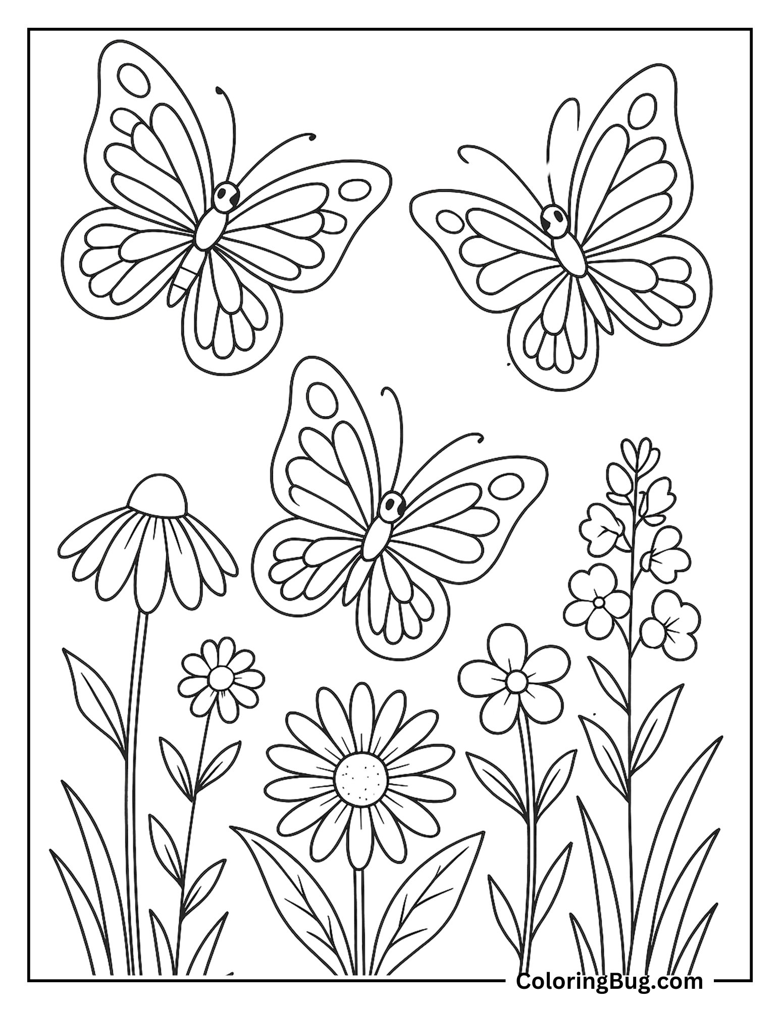 Butterfly perched on a lavender stalk
Butterflies Flying Over Wild Flowers Coloring Sheet