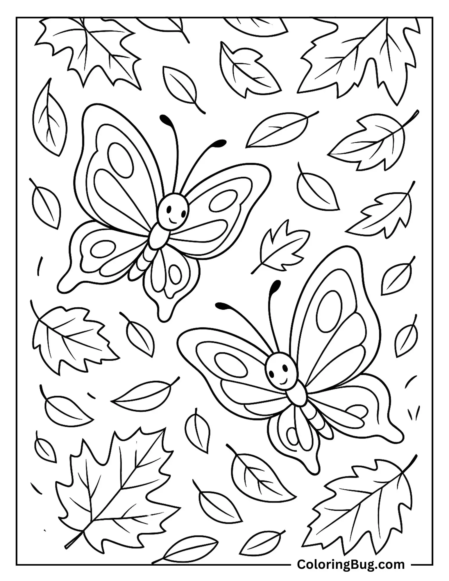 Butterflies Flying Through Autumn Leaves Coloring sheet