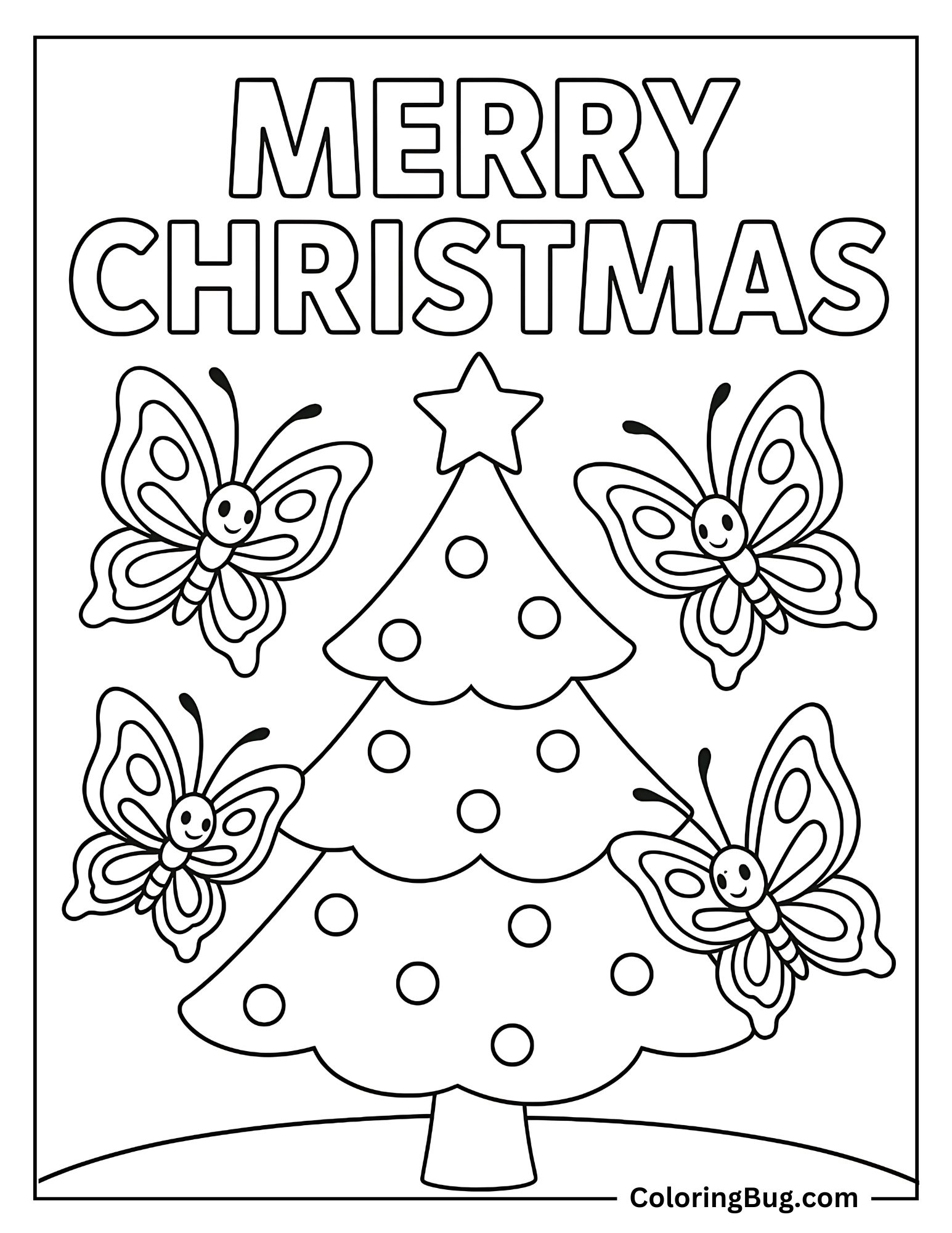 Butterflies With Christmas Theme Coloring sheet