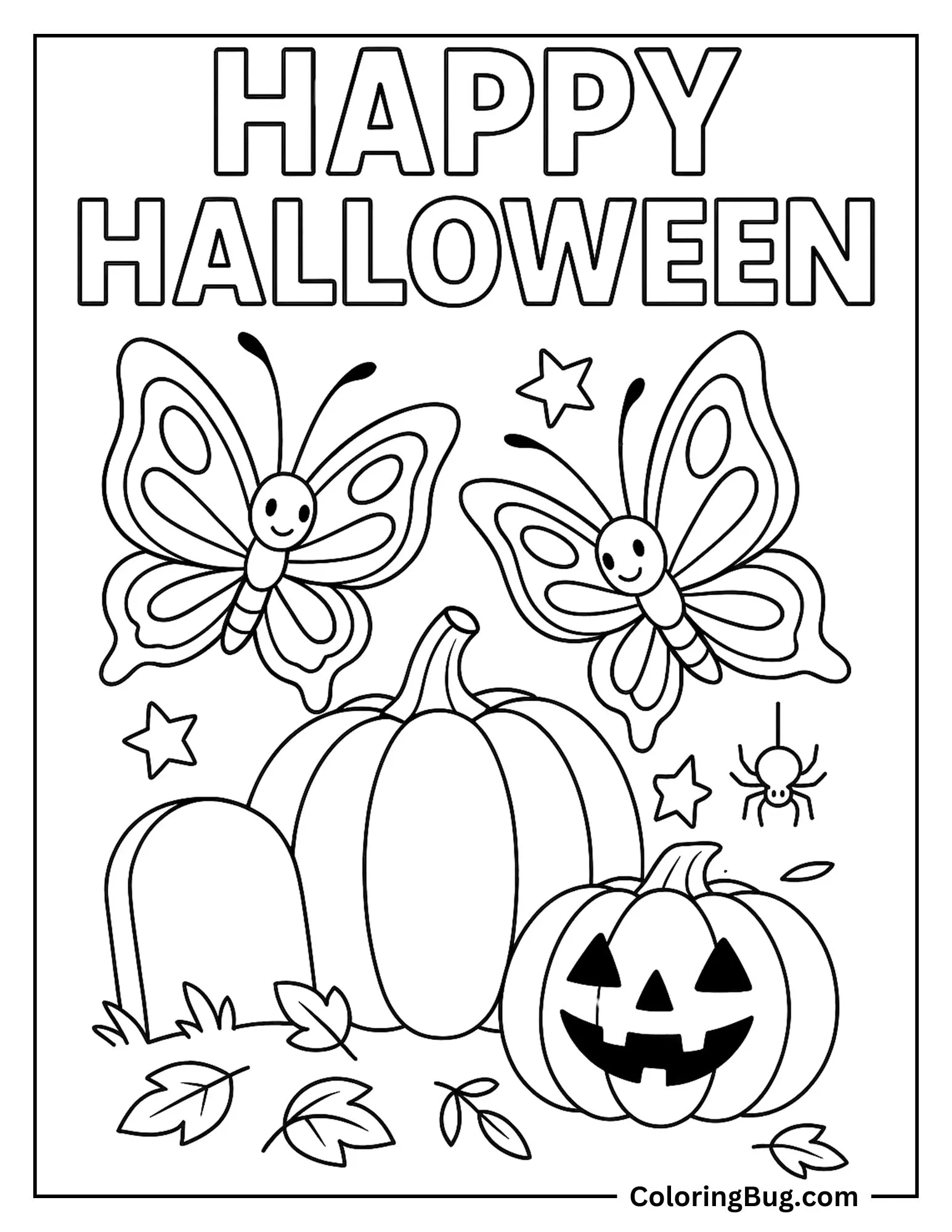 Butterflies With Halloween Theme Coloring Sheet
