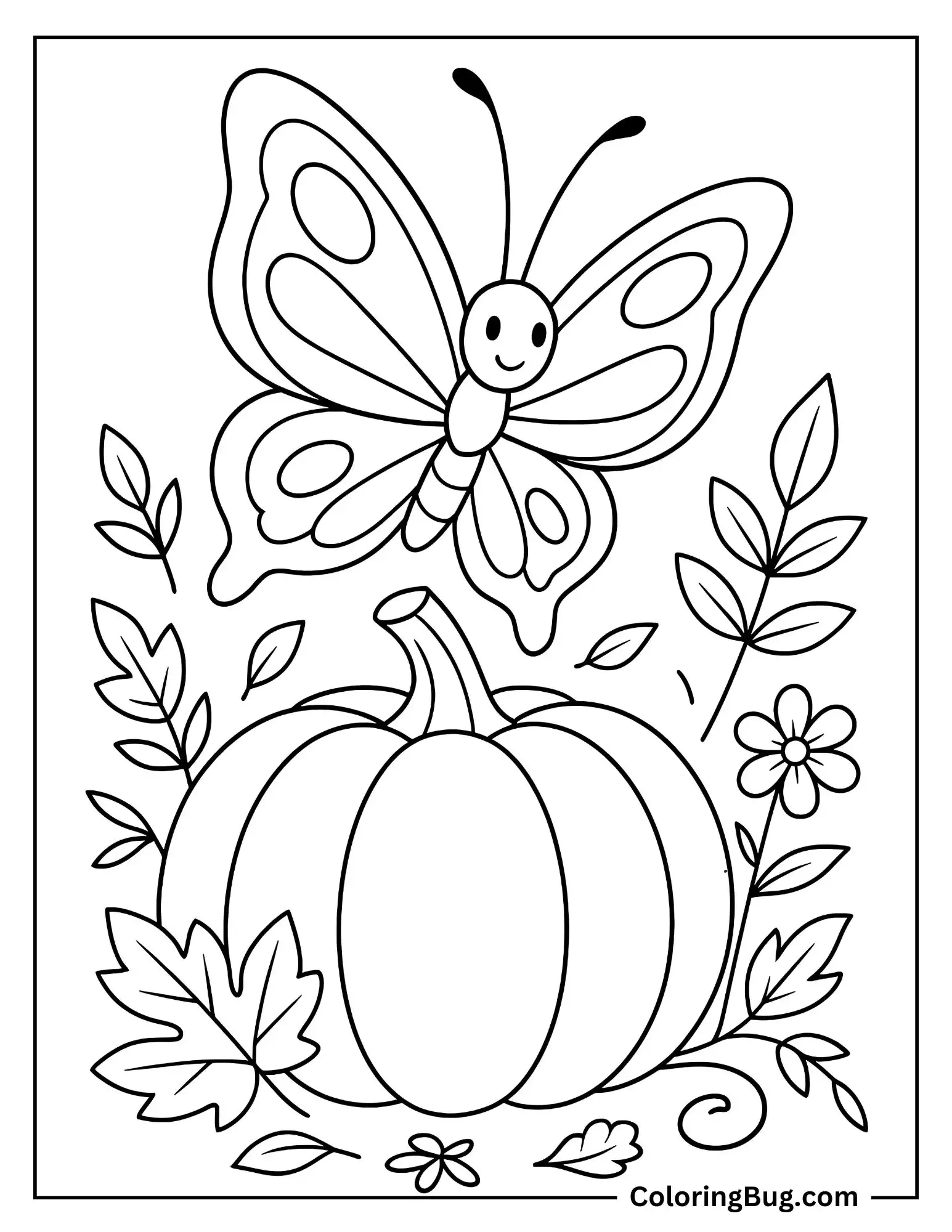 Butterflies With Pumpkin Coloring sheet