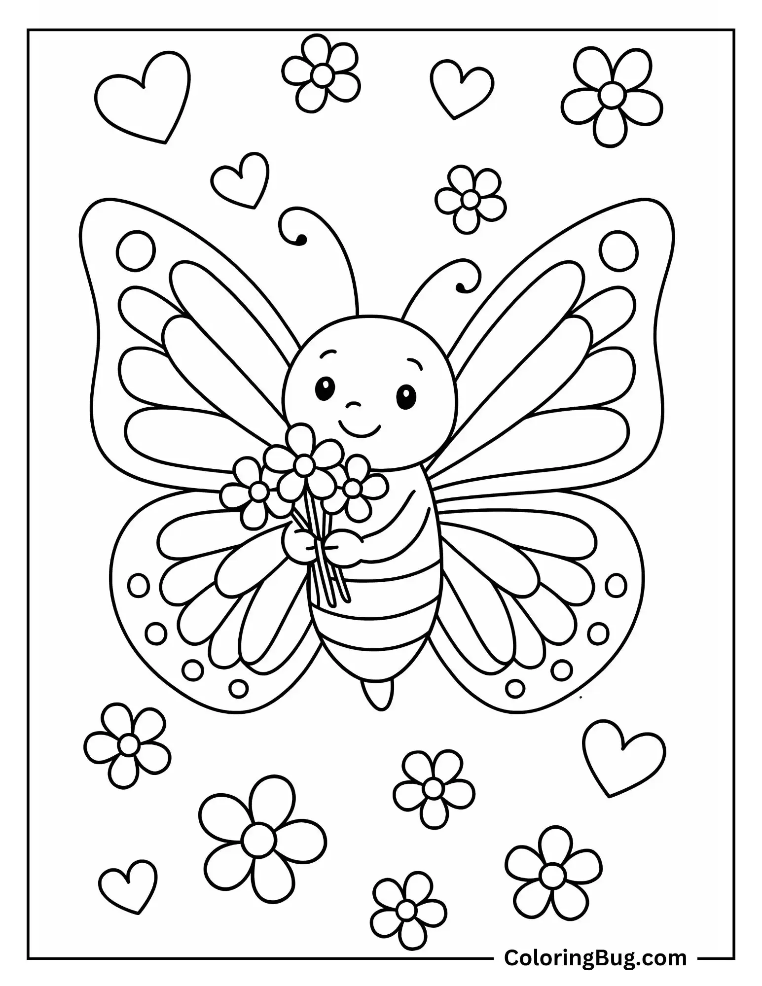Butterfly Holding Flowers Coloring sheet