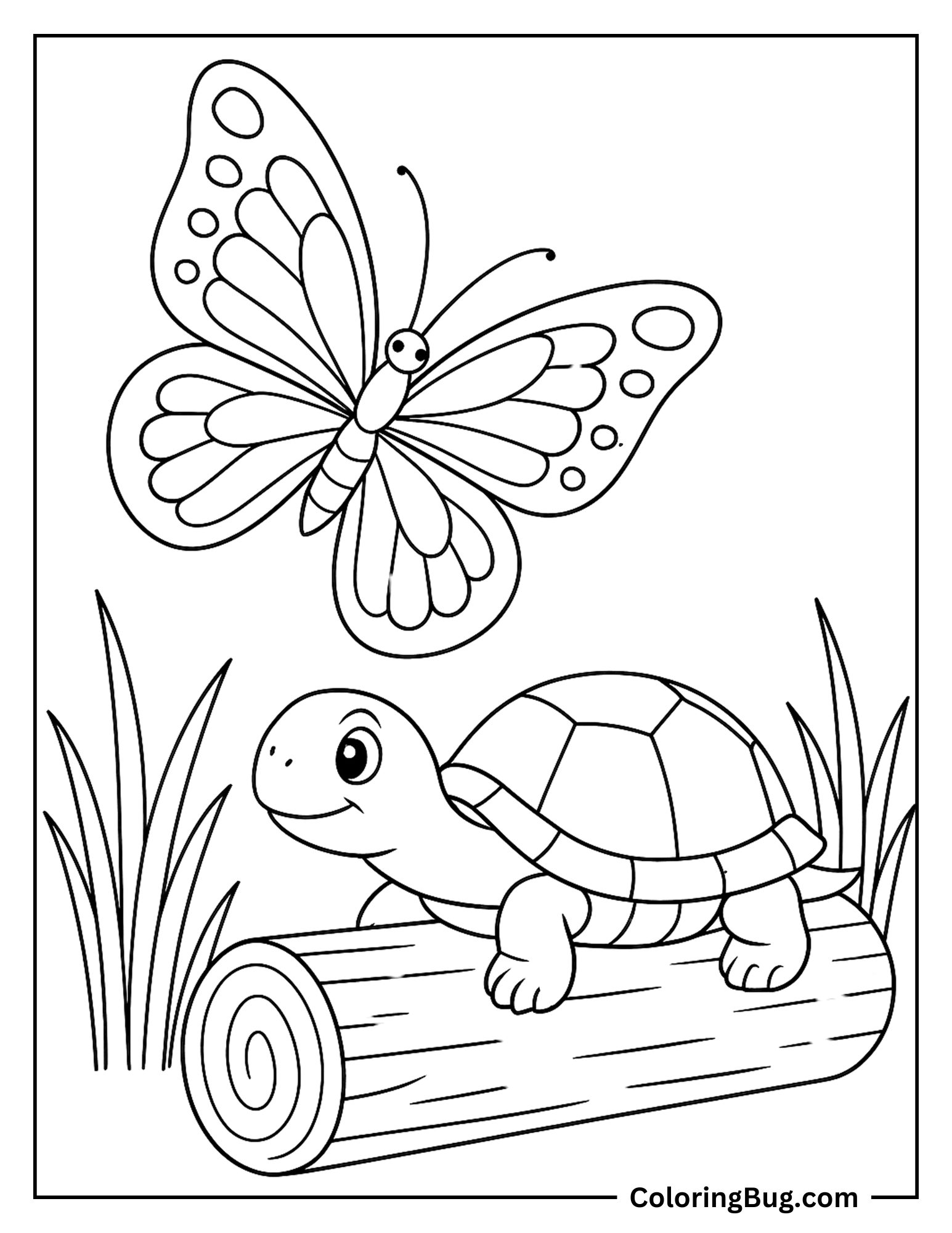 Butterfly With Turtle Coloring Sheet