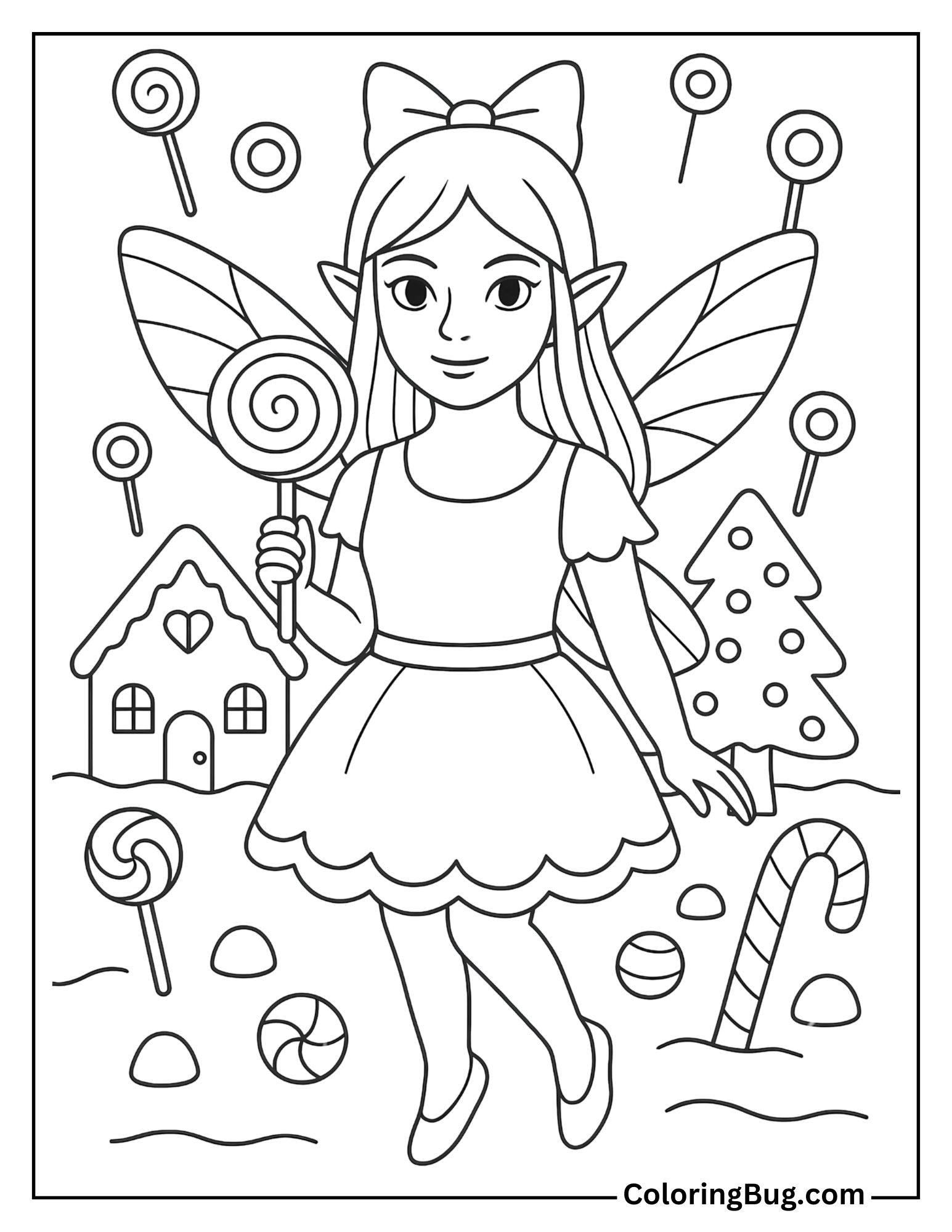 Candy Fairy in a Gingerbread Forest Coloring Sheet