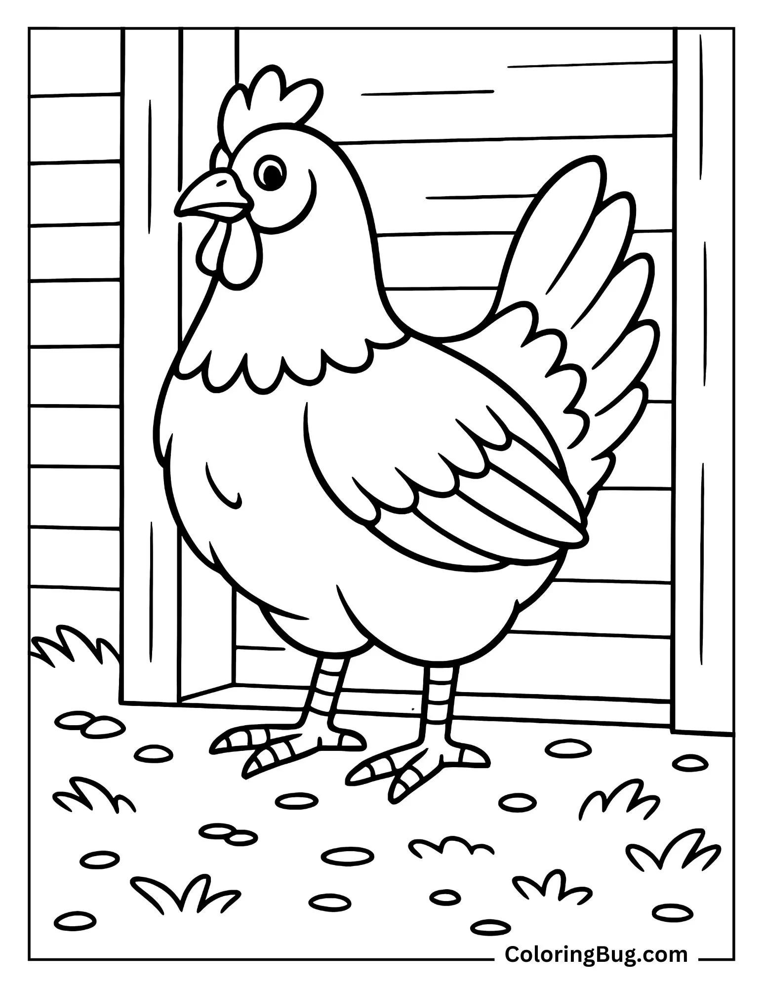 Chicken Flapping Wings in a Dusty Barnyard Coloring Sheet