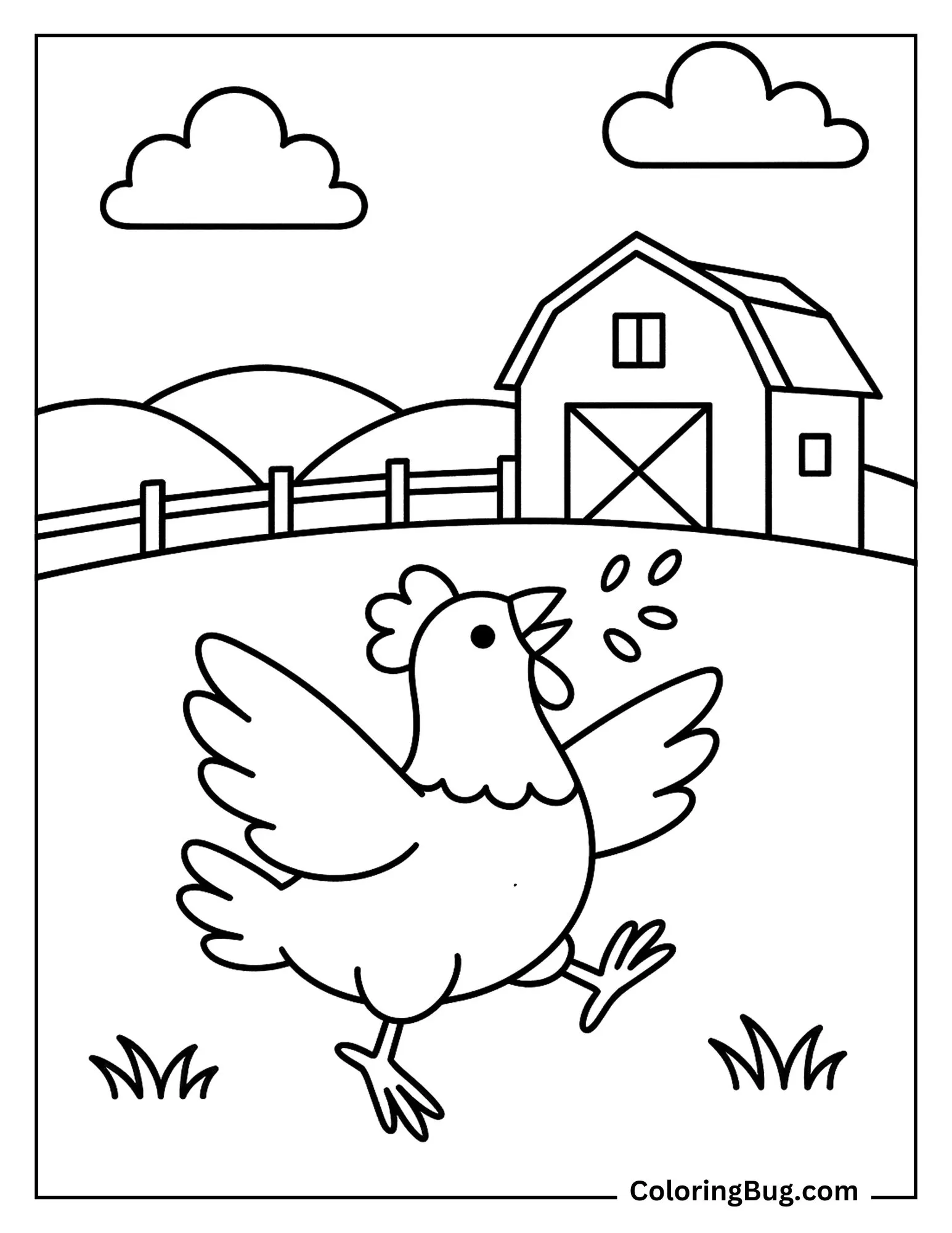 Chicken Jumping for Grain in the Air Coloring Sheet