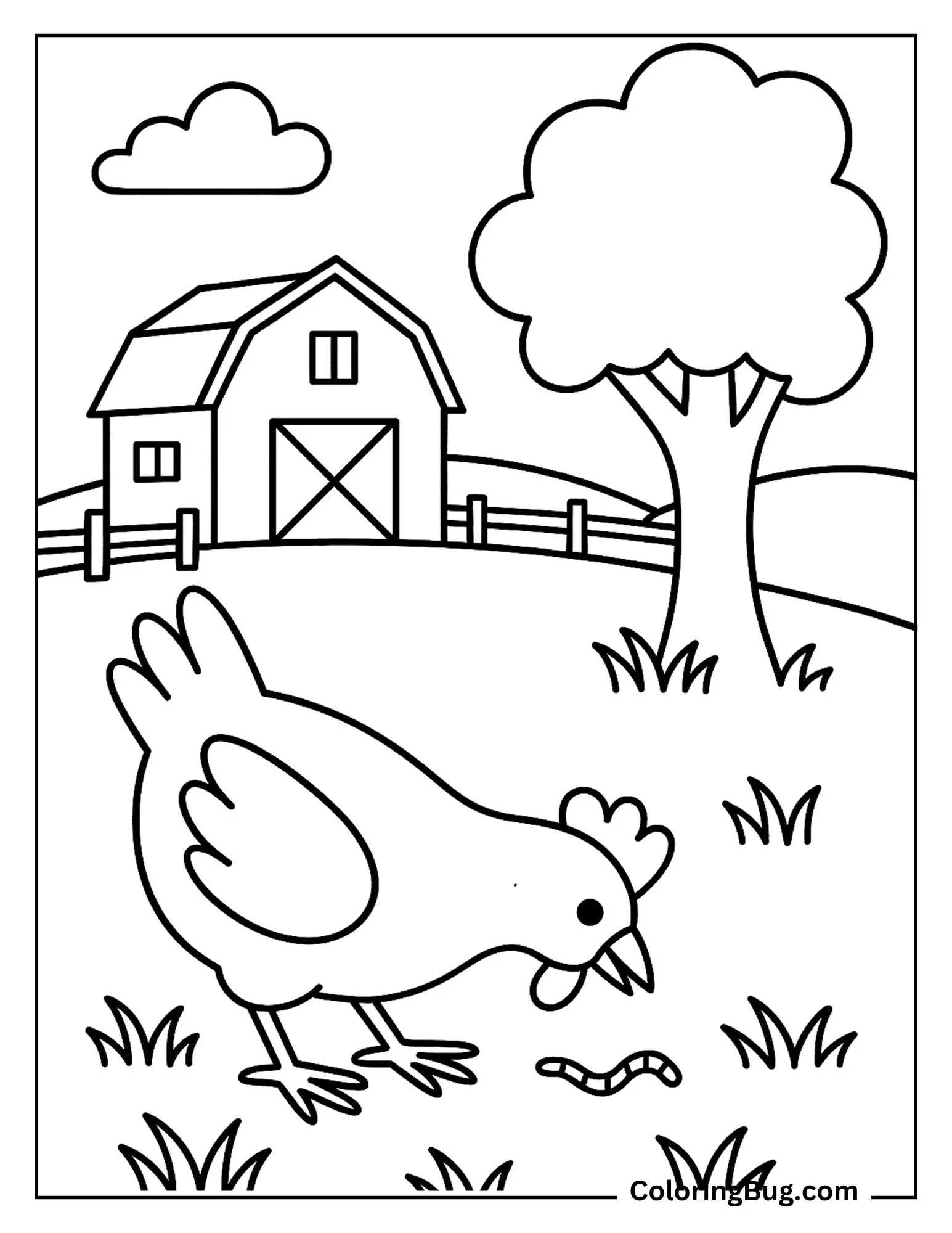 Chicken Scratching for Worms Coloring Sheet
