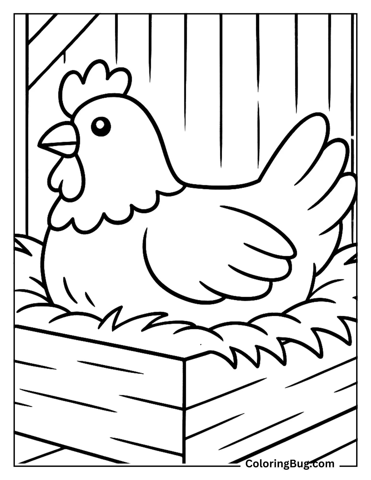 Chicken Sitting in a Nesting Box Coloring Sheet