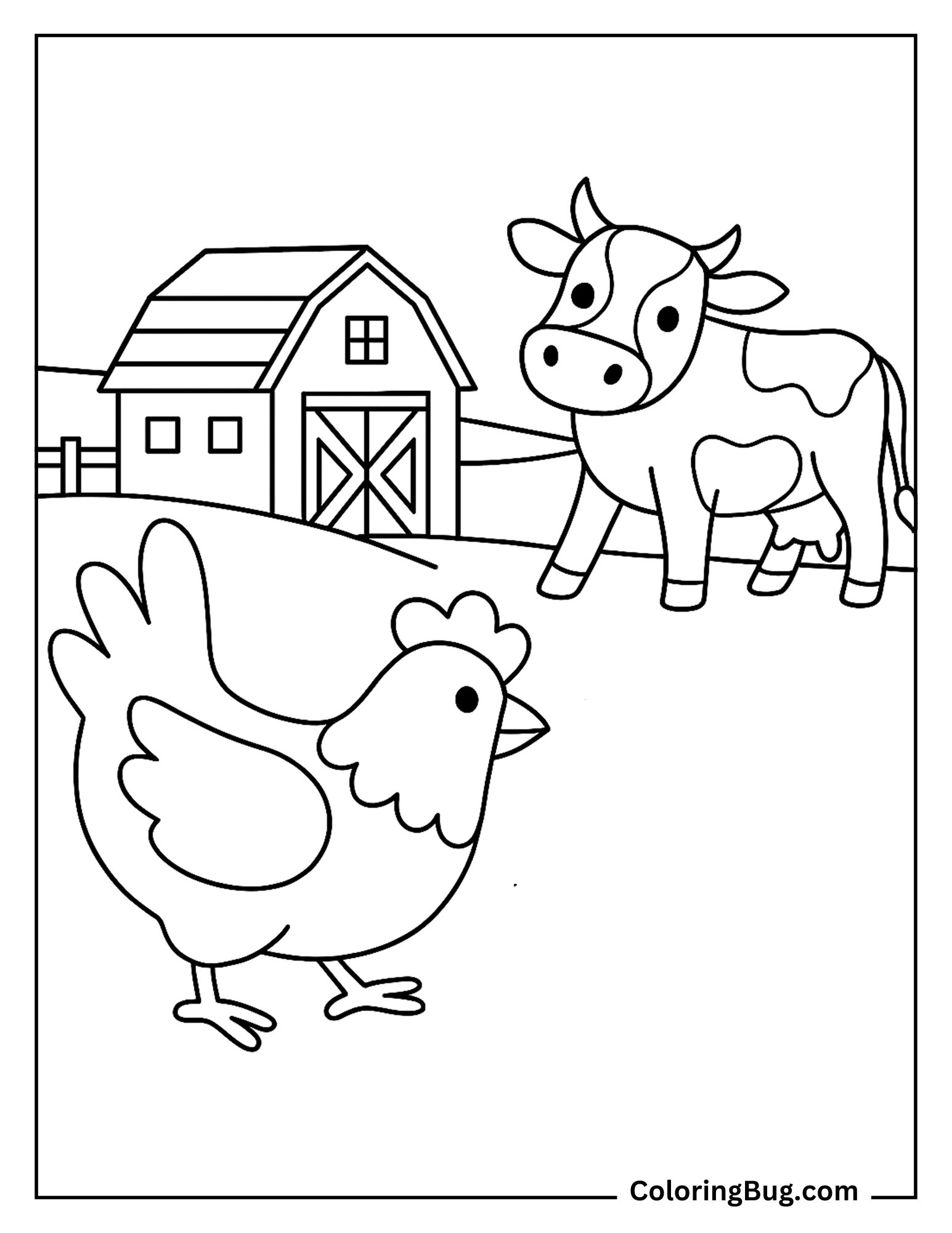 Chicken With Cow Coloring Sheet