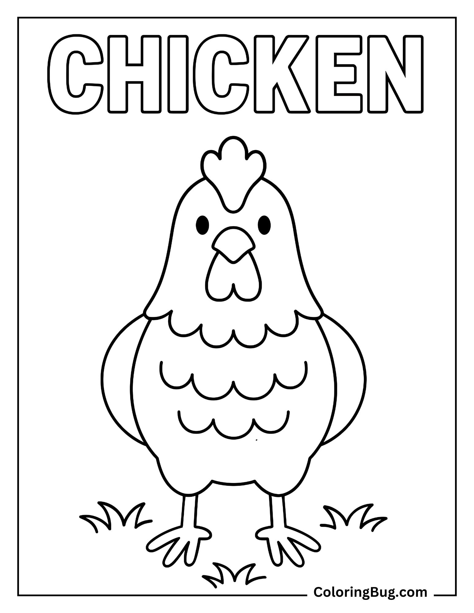 Chicken With Spelling Coloring Sheet