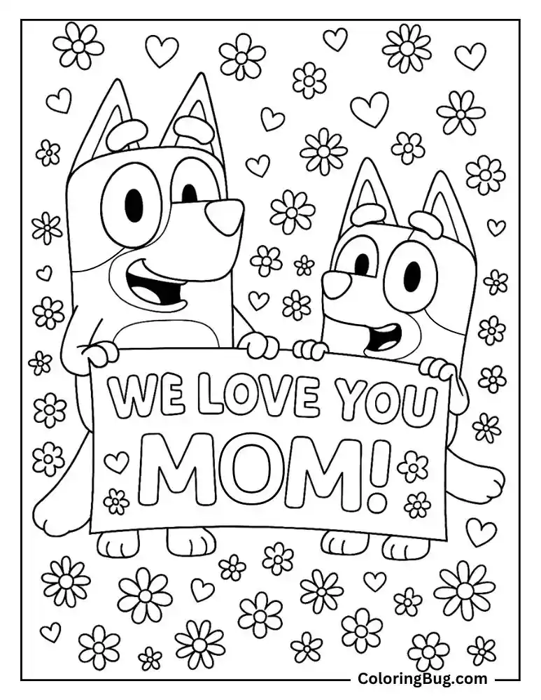 Chilli The Best Mom With Bingo and Bluey Coloring Page