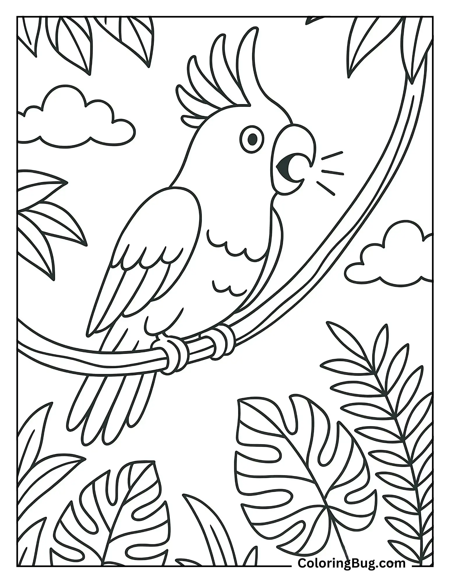 Cockatoo Calling Out From a Jungle Vine Coloring Sheet