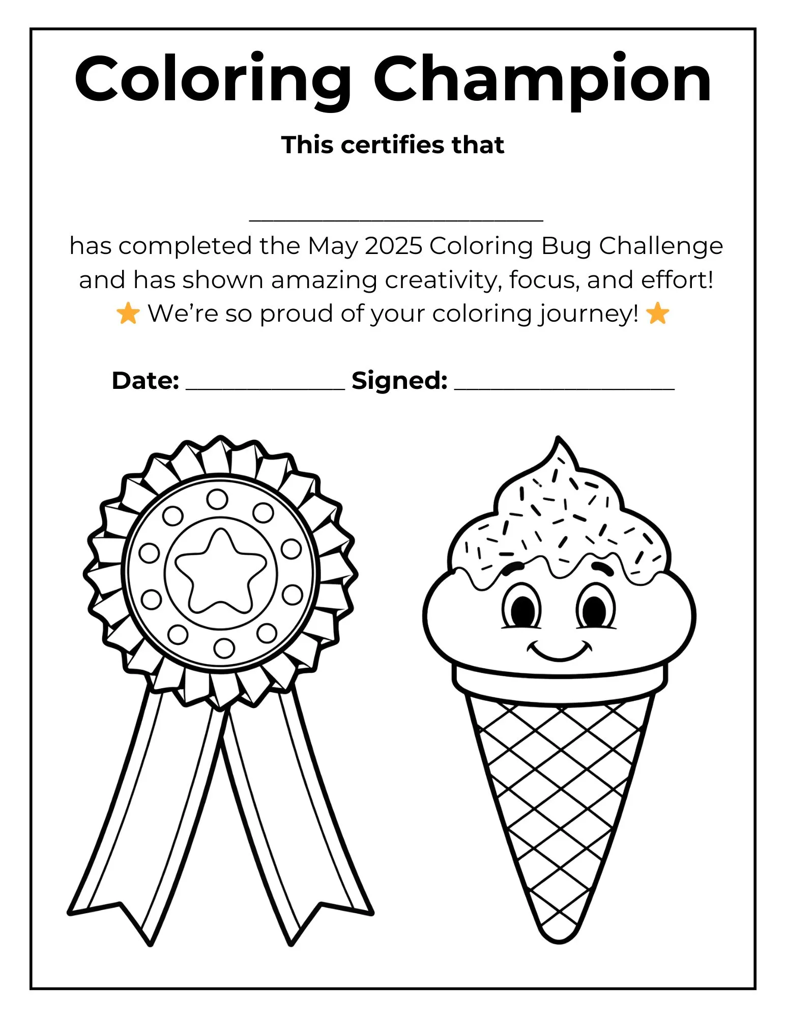 Coloring Bug Challenge May 2025 Certificate