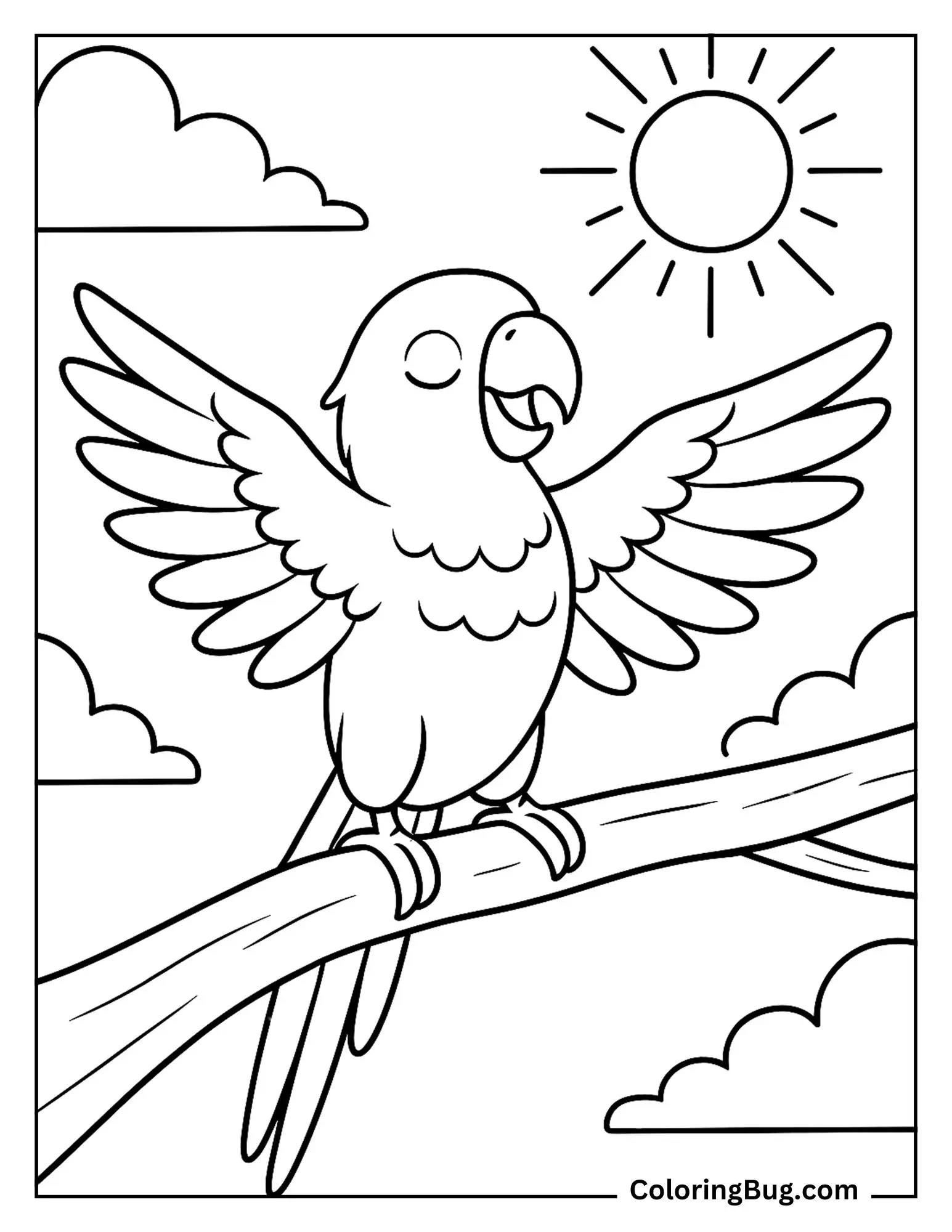 Conure Parrot Enjoying a Sunbath Coloring Sheet