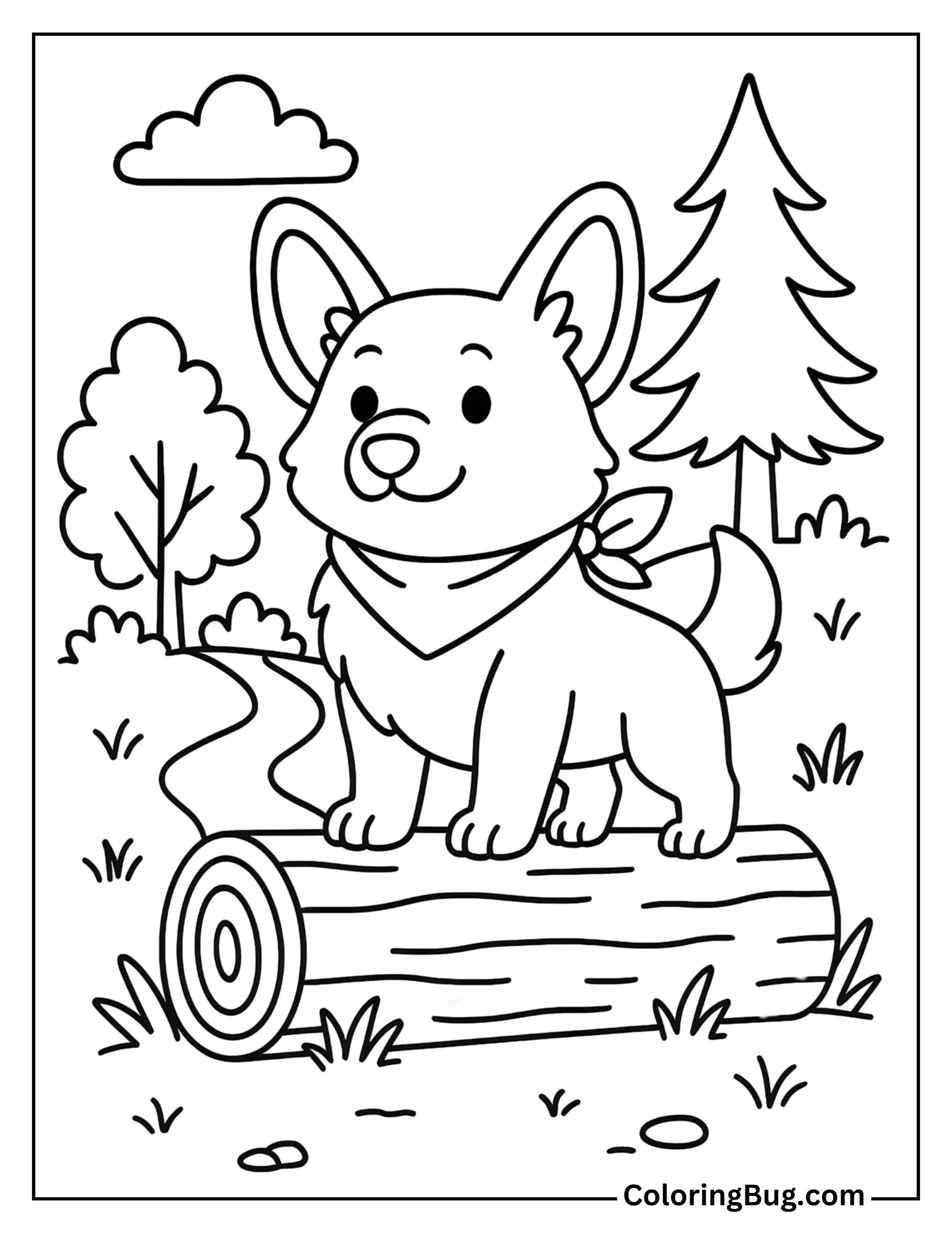 Corgi Standing Proudly on a Log Coloring Sheet