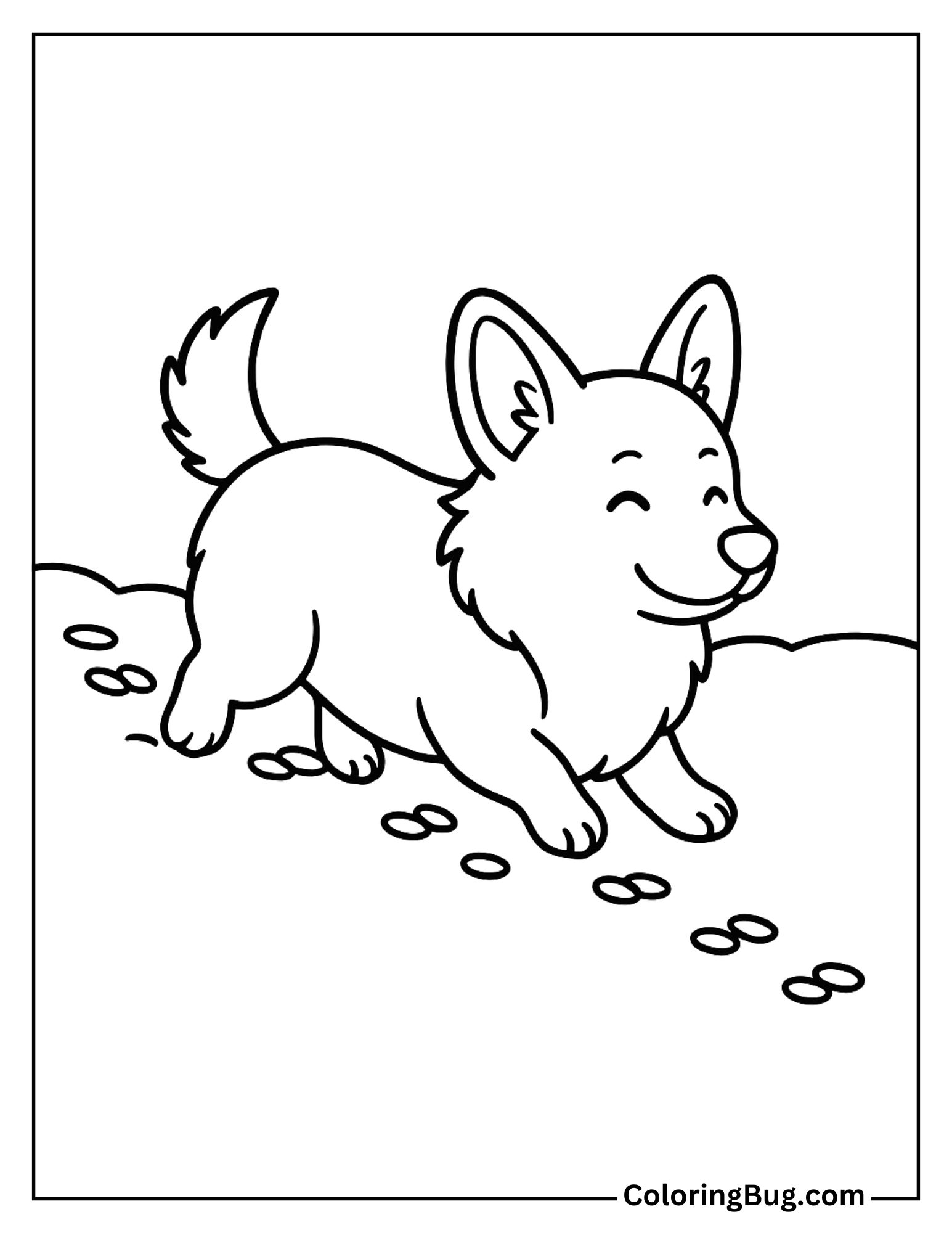 Corgi Trotting Through Freshly Fallen Snow, Leaving Tiny Paw Prints Coloring Sheet