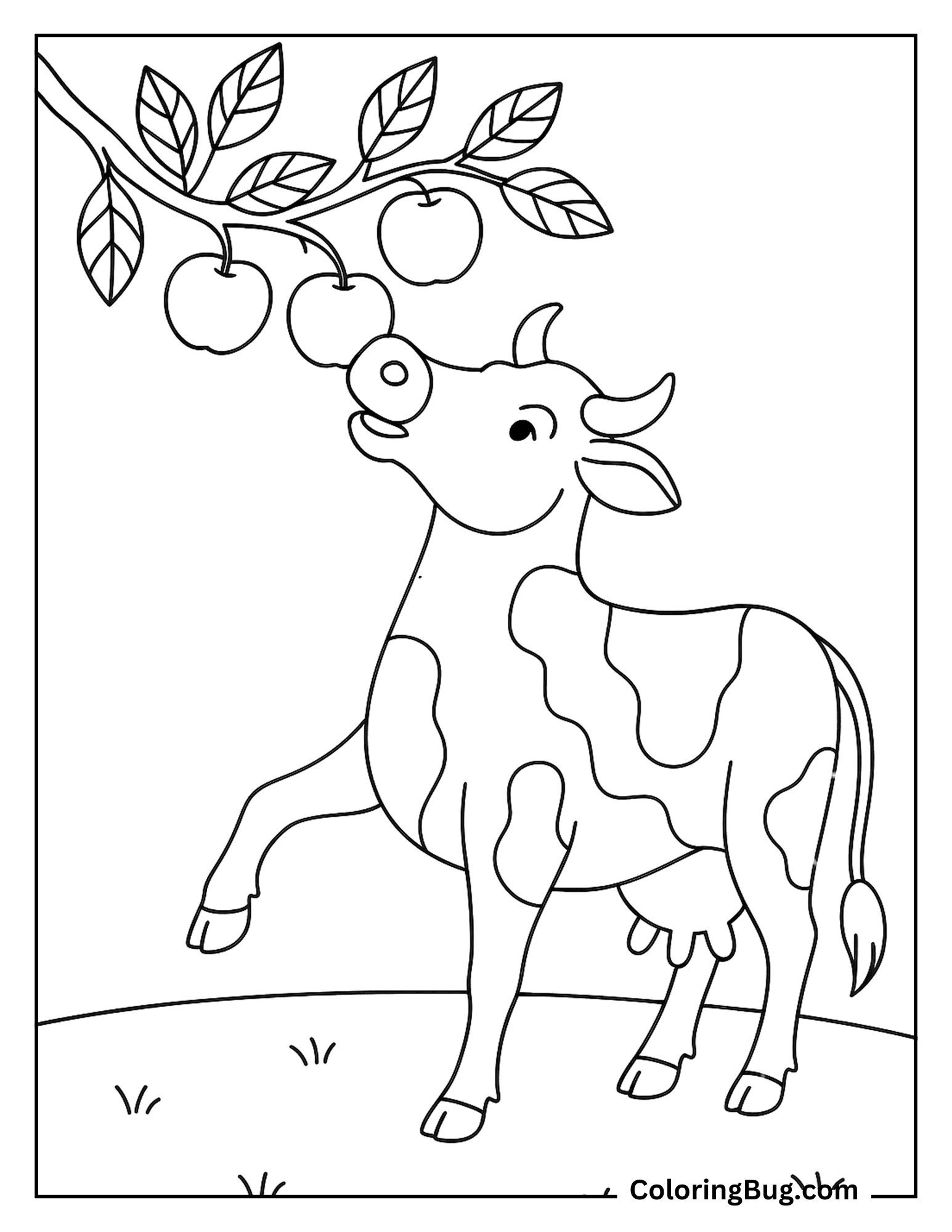 Cow Reaching for Apples on a Low Branch Coloring Sheet