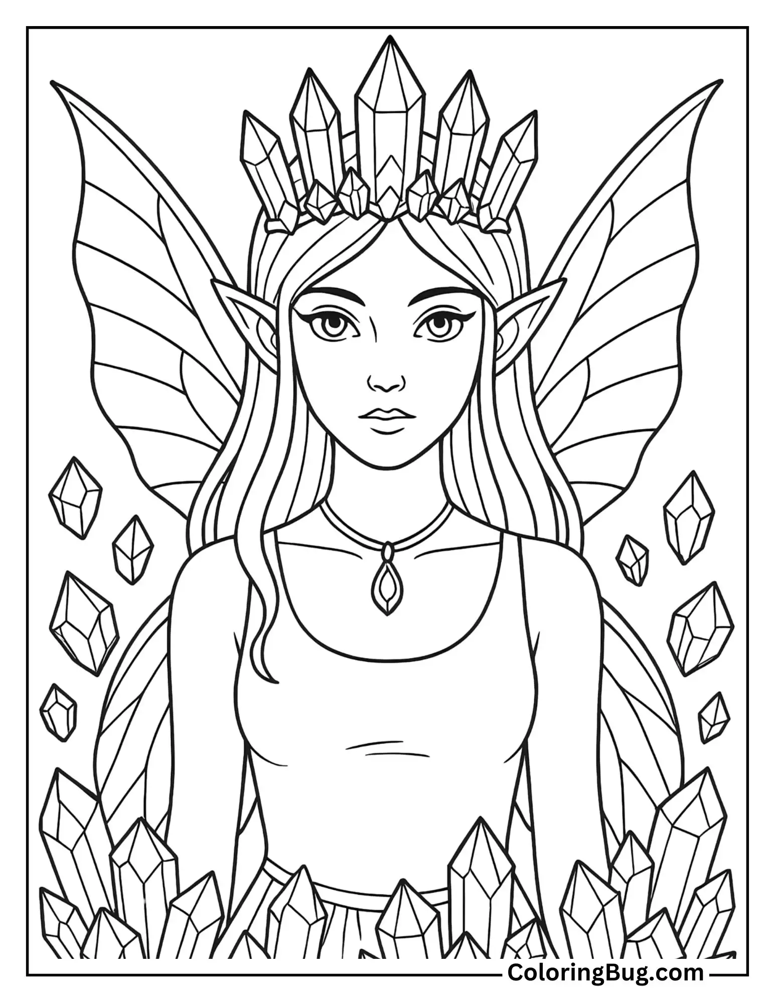 Crystal Fairy with Gemstone Crown Coloring Sheet