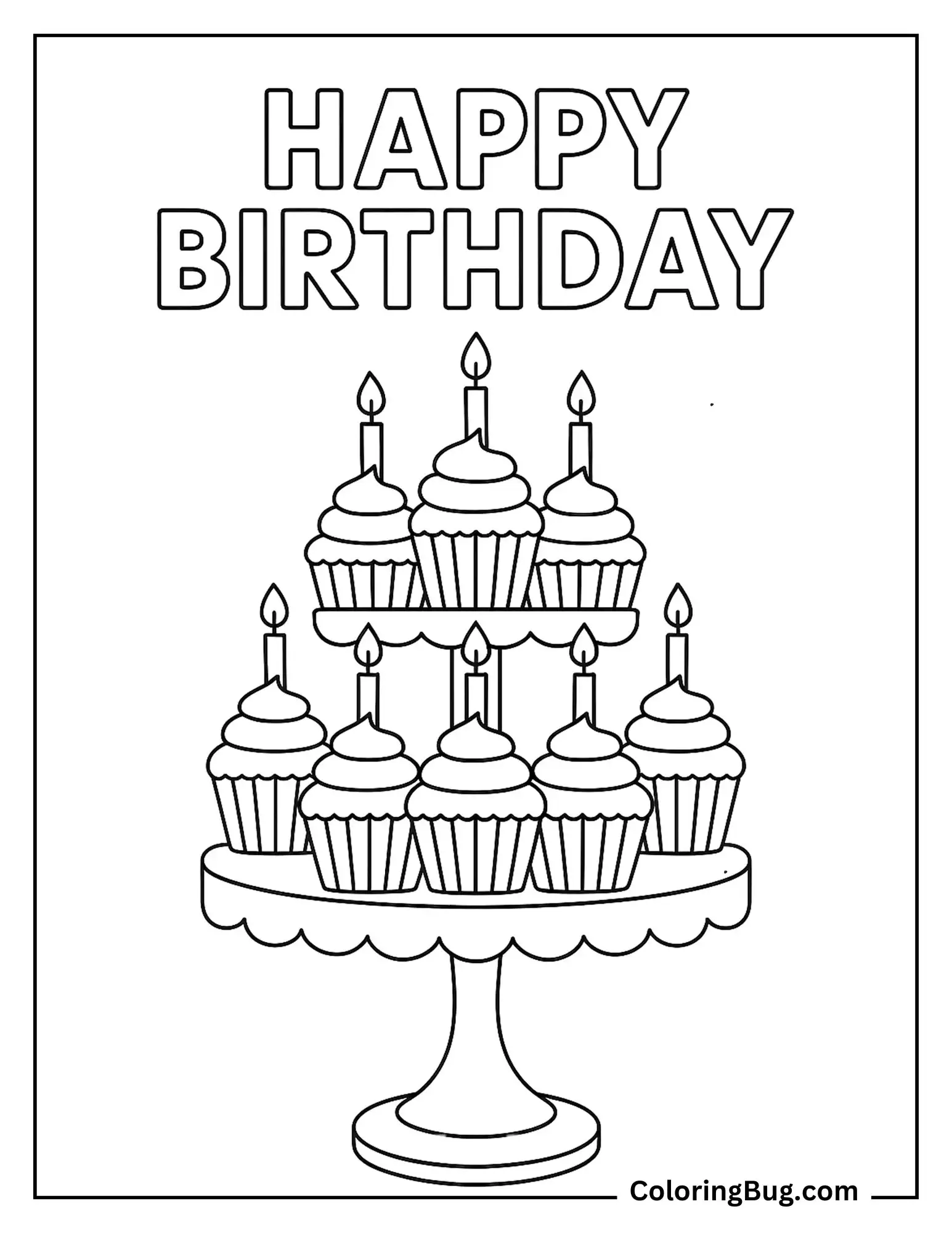 Cup Cakes Tower Coloring Sheet